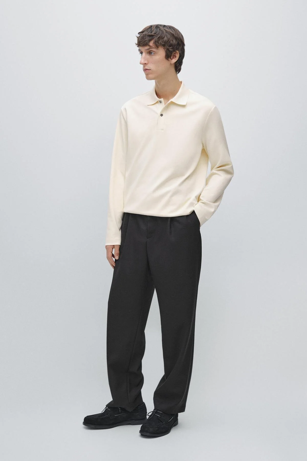 تی شرت یقه پولو آستین بلند با جزئیات آجدار ماسیمو دوتی Massimo Dutti