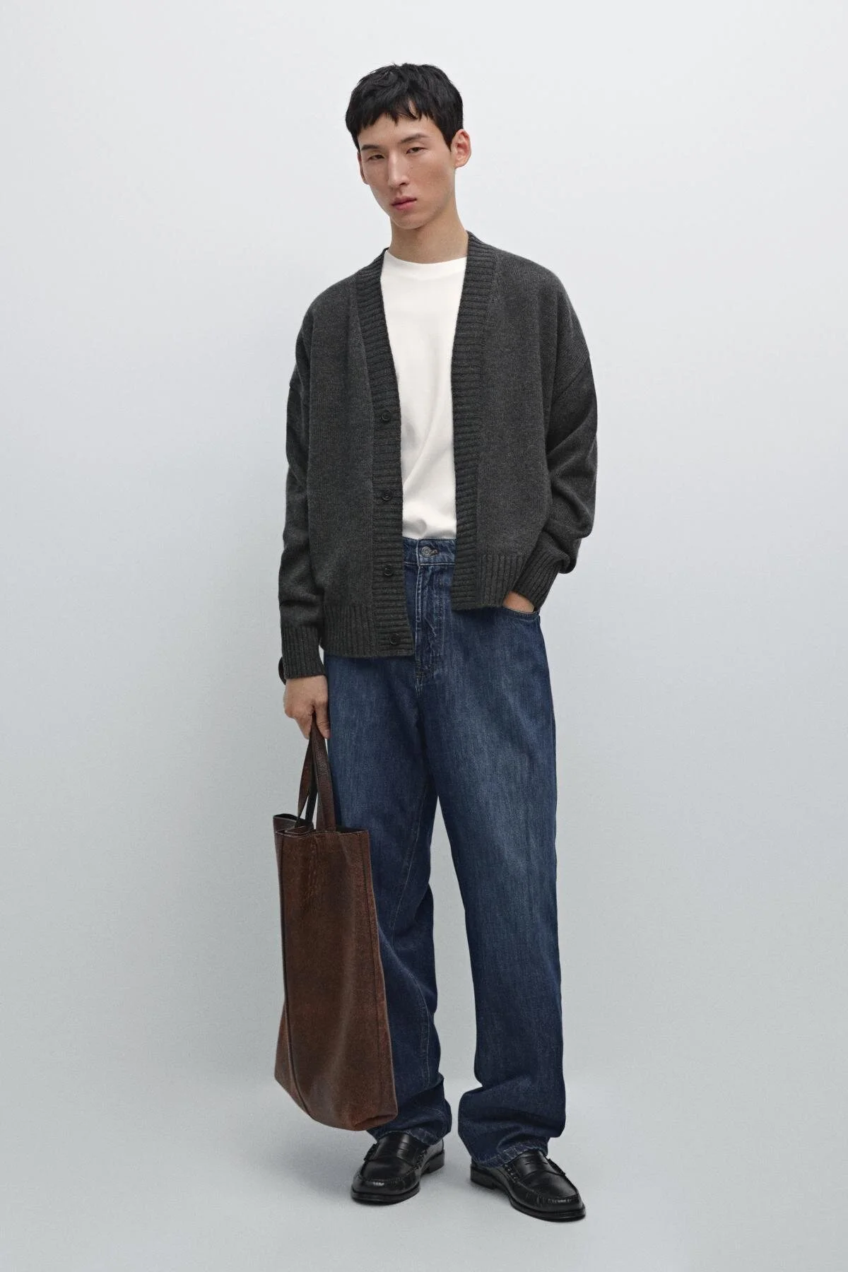 ژاکت جلو باز پشمی با یقه V ماسیمو دوتی Massimo Dutti