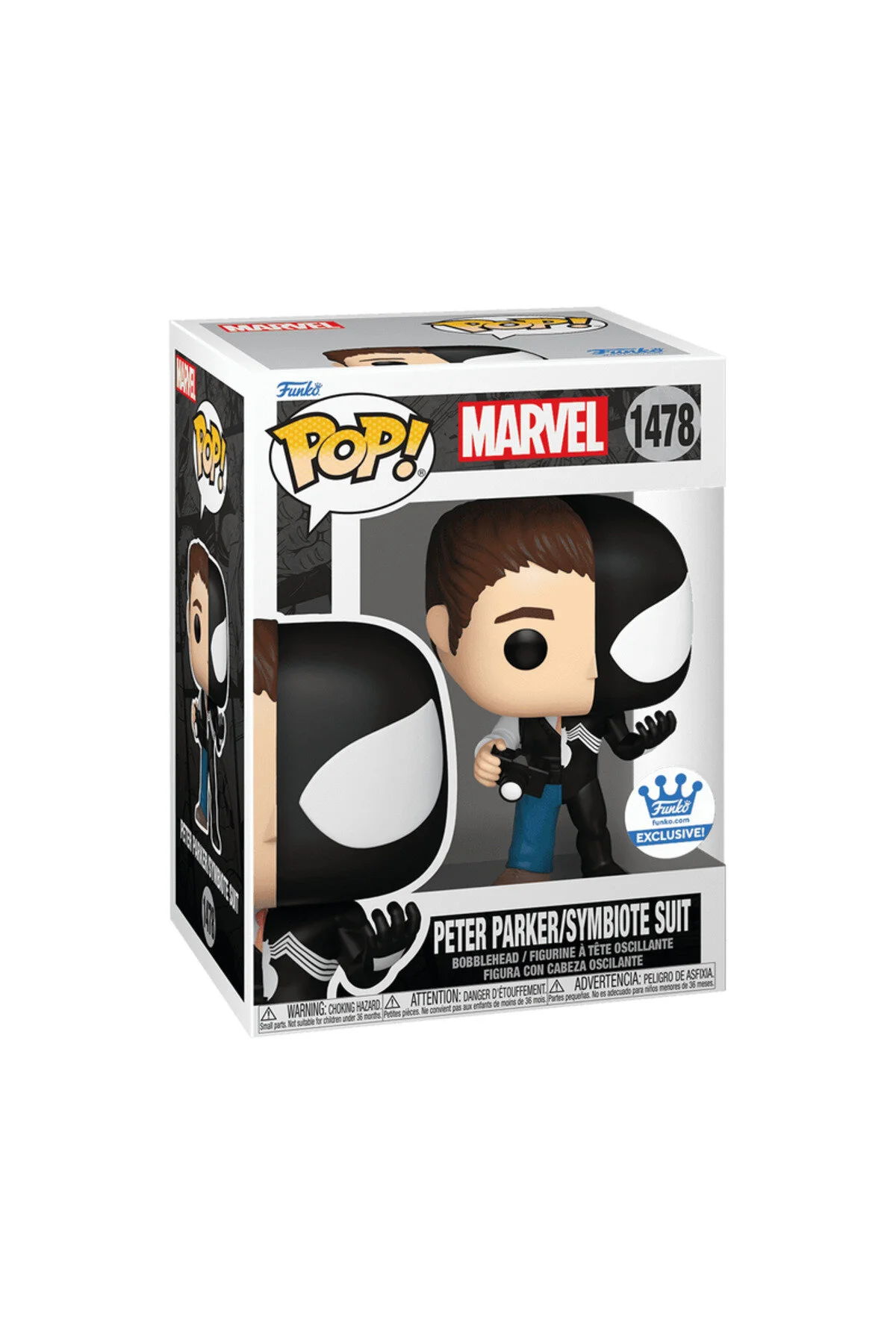 فیگور پاپ! MARVEL 1478 PETER PARKER SYMBIOTE SUIT VINYL BOBBLEHEAD, SPIDER MAN EXCLUSIVE FIGUR Funko