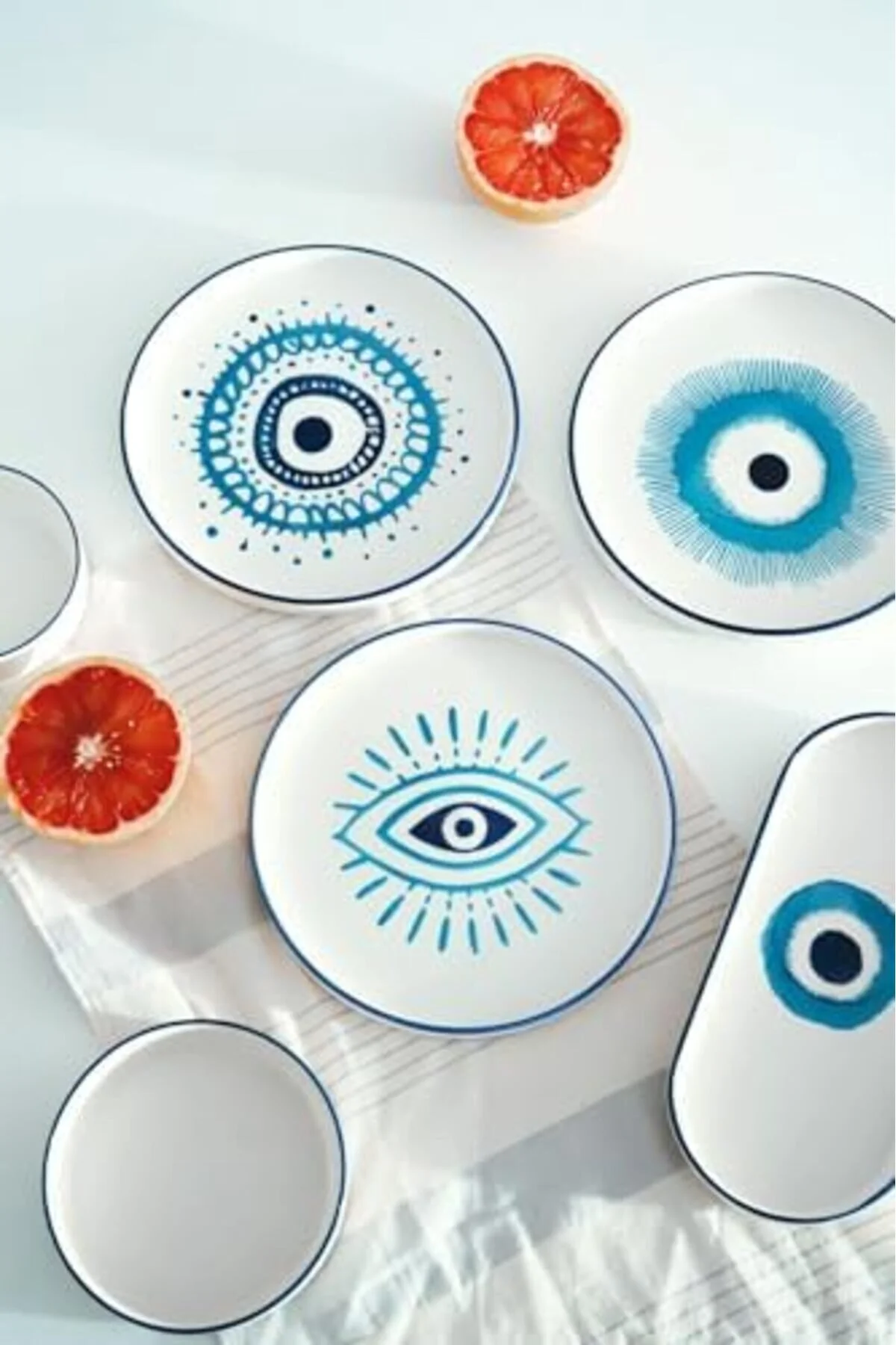 سرویس غذاخوری صبحانه 6 نفره دست ساز 14 تکه ایول EYE BEADED KEVIN SERAMIK Mena Rise