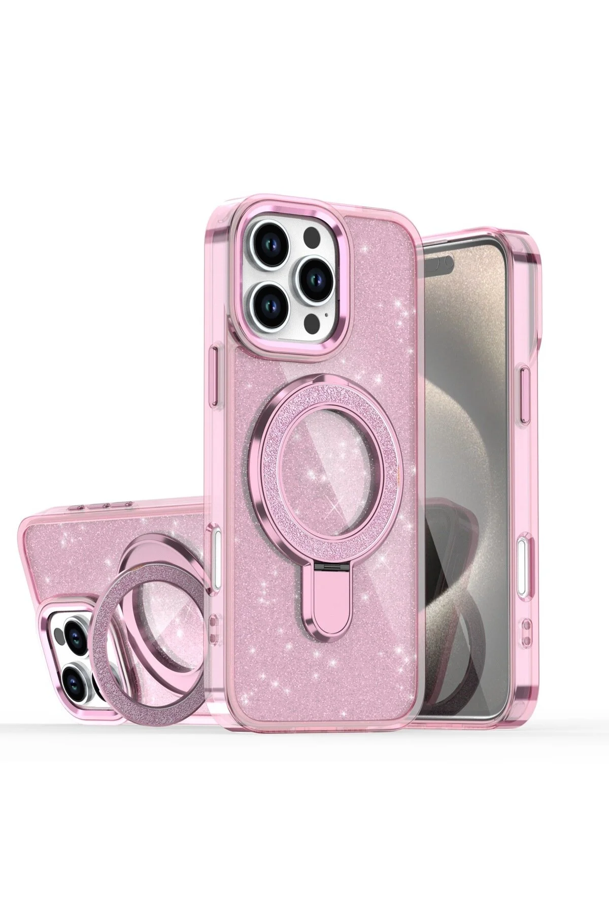 کاور و قاب سیلیکونی ضد ضربه با پایه براق سازگار آیفون 16 پرو مکس Goldie Case