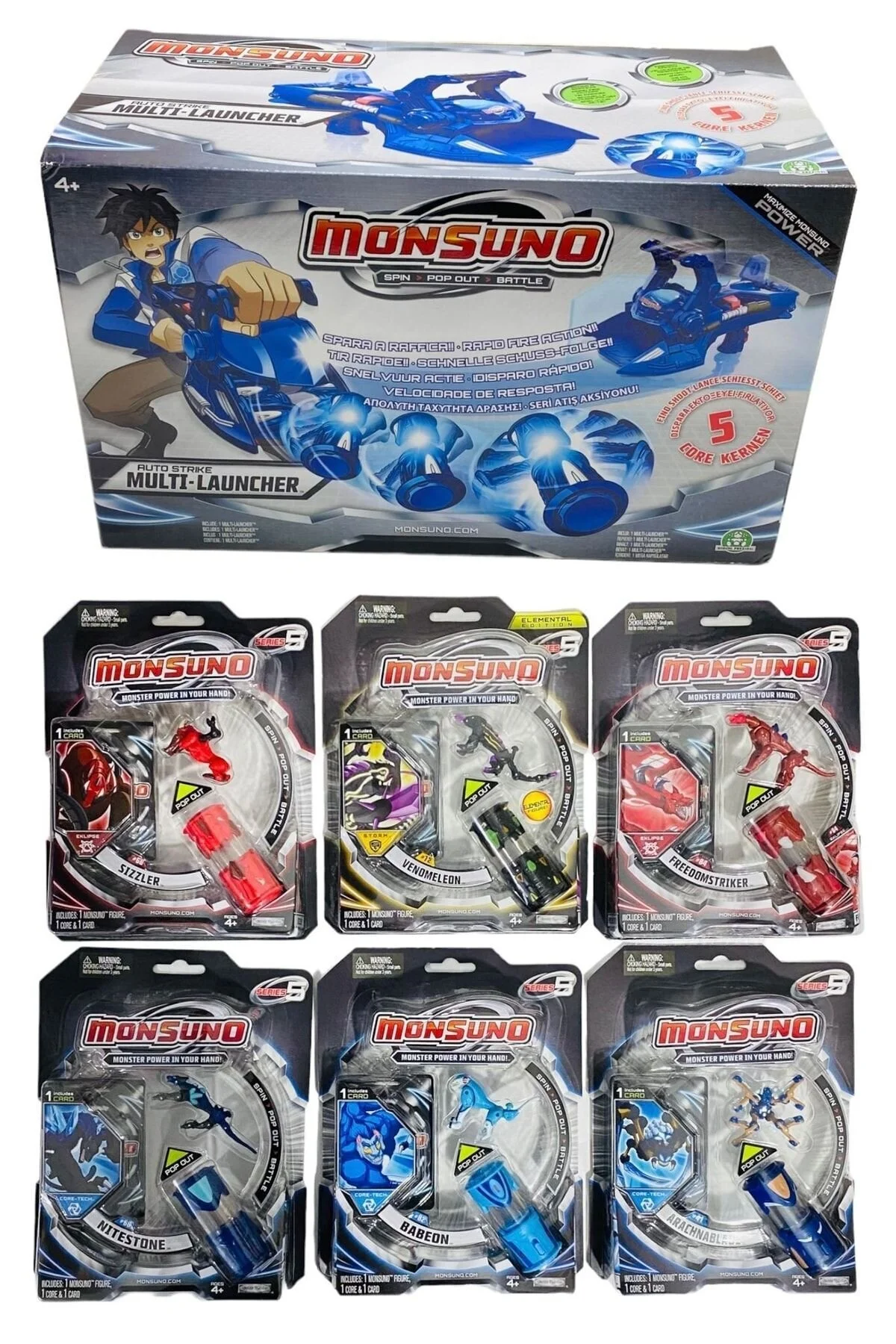 اسباب بازی های فیگور دیگر MONSUNO 6 PIECES FIGURES AND GIANT LAUNCHER TOGETHER دارای مجوز اصلی tmtoysandmore