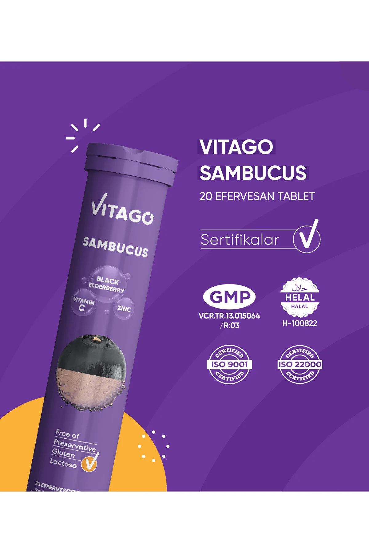 Vitago قرص حجمگیریشده ویتامین C و روی سامبوکوس