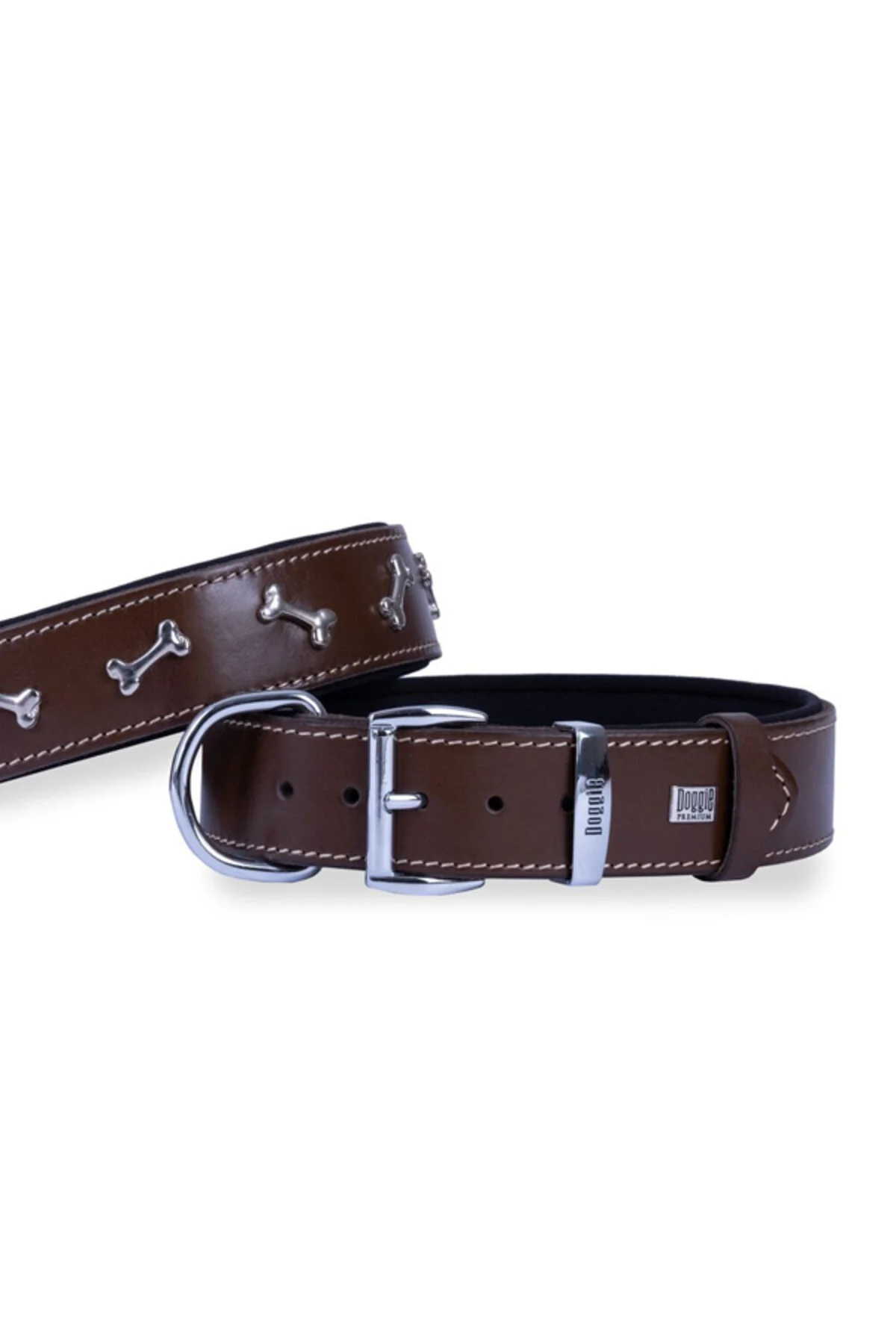 Doggie یقه سگ تزئین شده با استخوان چرم راحتی قهوه ای متوسط ​​3.5x47-55 سانتی متر SBT3562MBROWN