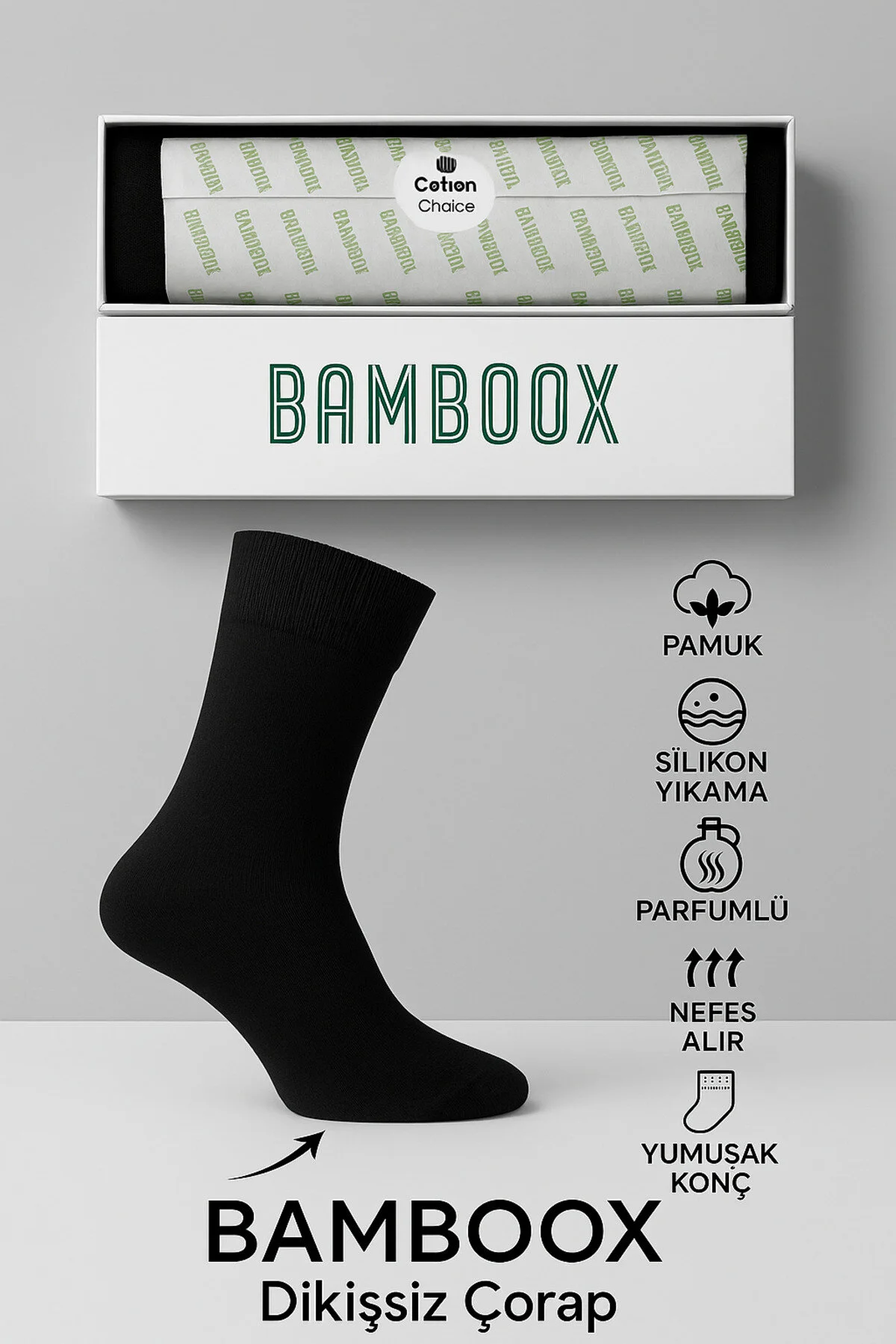 جوراب مردانه مشکی بدون درز در جعبه ممتاز 5 جفت نخی کشدار فشار bamboox