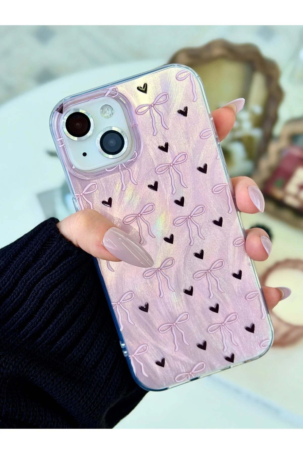 کاور و قاب سیلیکونی طرح براق TRANSITION COLOR SHINE BOW سازگار با IPHONE 15 14 13 Go Aksesuar