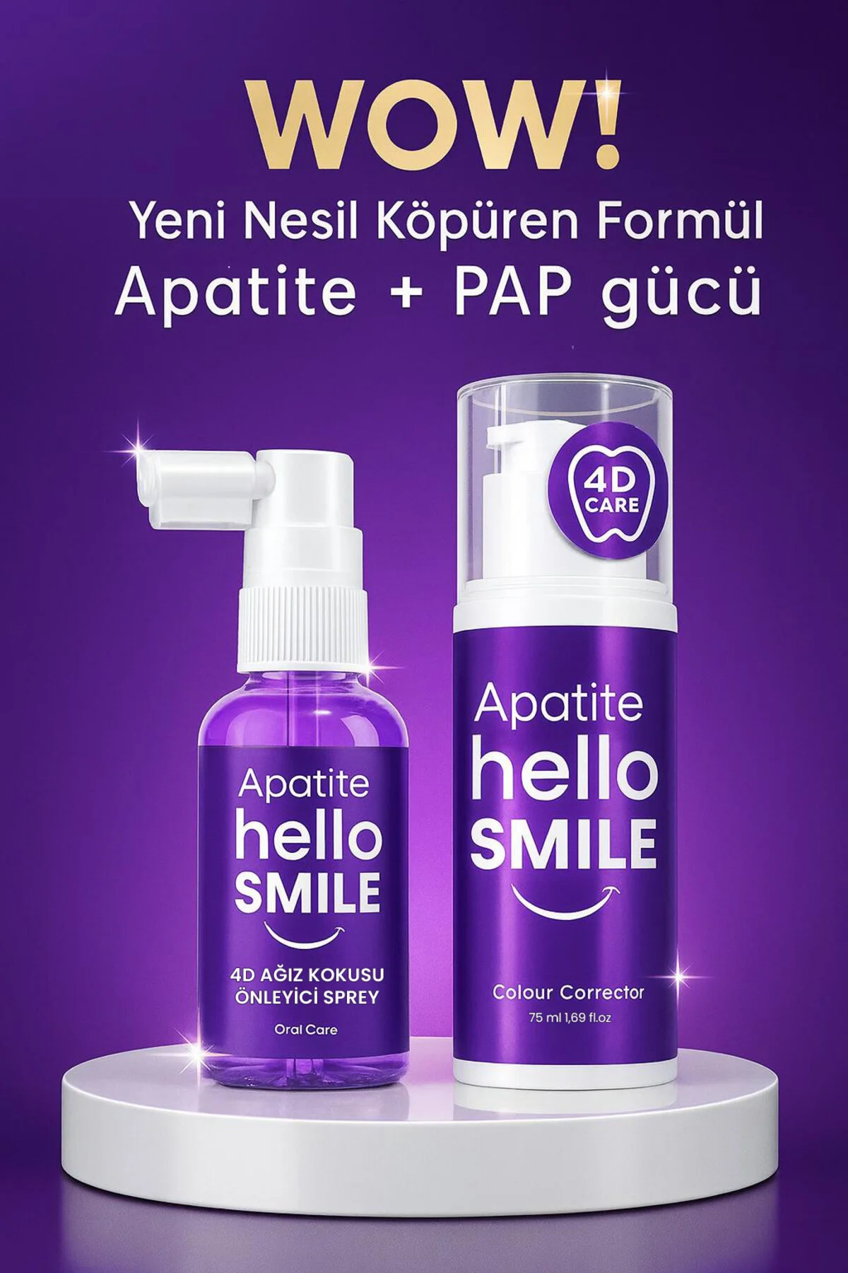 محصول سفیدکننده دندان 4D با خمیر دندان 50 میلی لیتر و اسپری مراقبت دهان 30 میلی لیتر Apatite Hello Smile