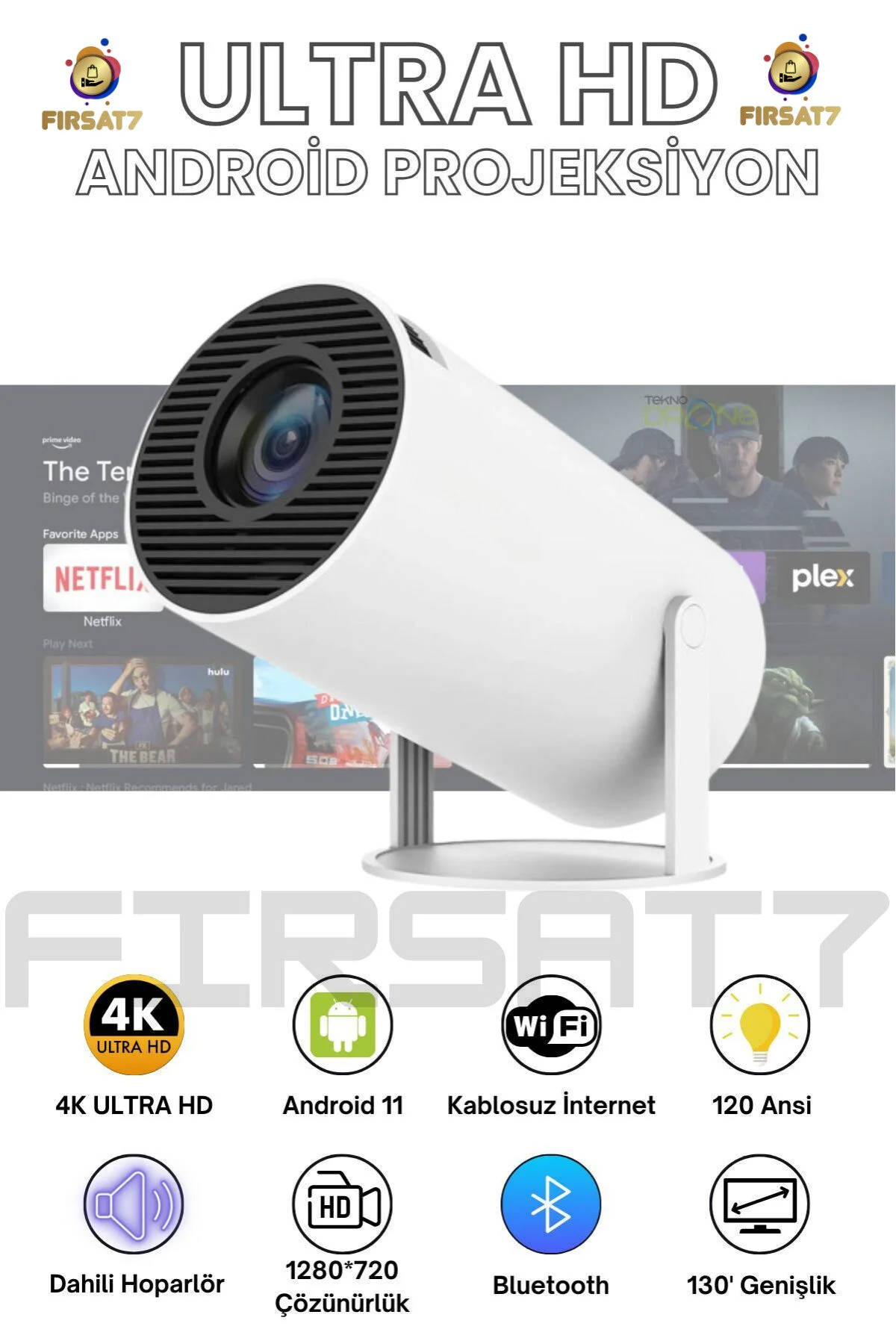 پروژکتور مینی HY300S سیستم اندروید قابل حمل WIFI HDMI USB PROJECTOR CINEMA SUPPORTED Fırsat7