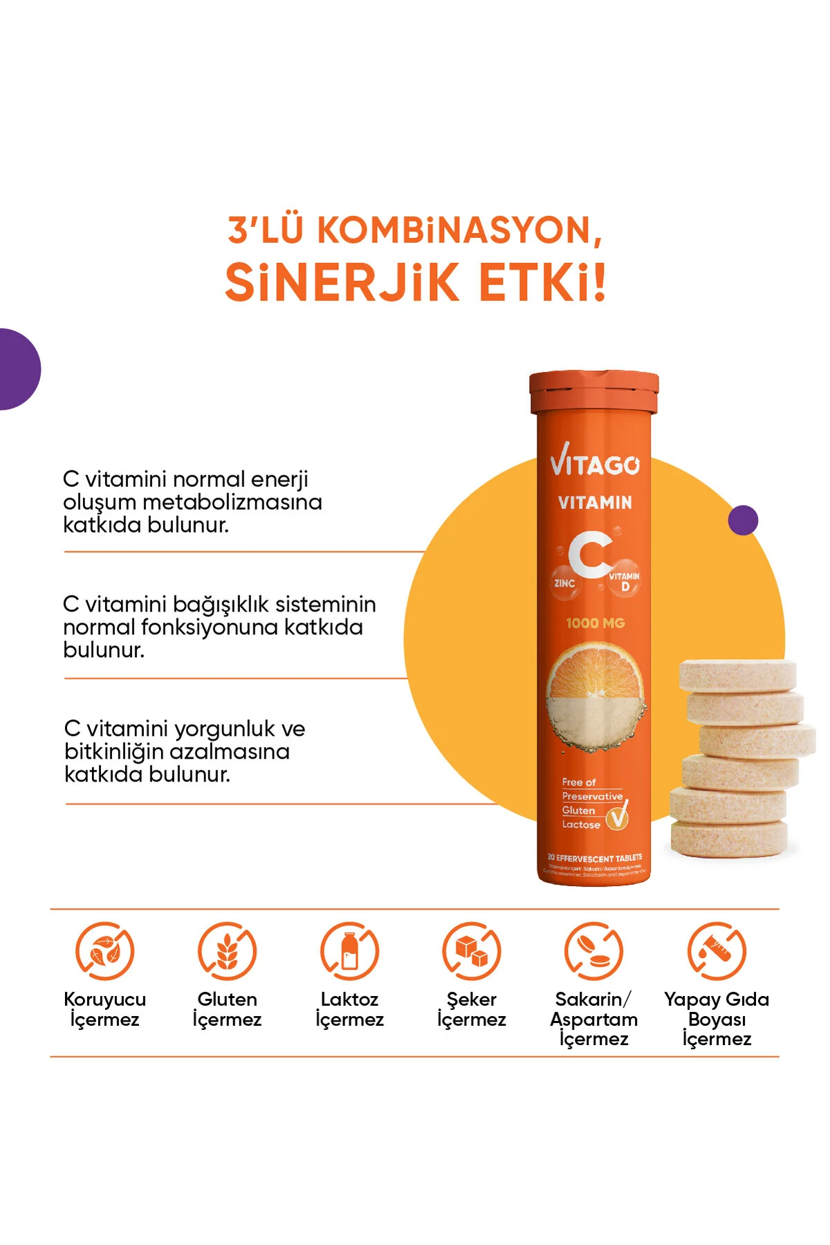 Vitago تبلت 20 عددی ویتامین C ویتامین D روی زینک