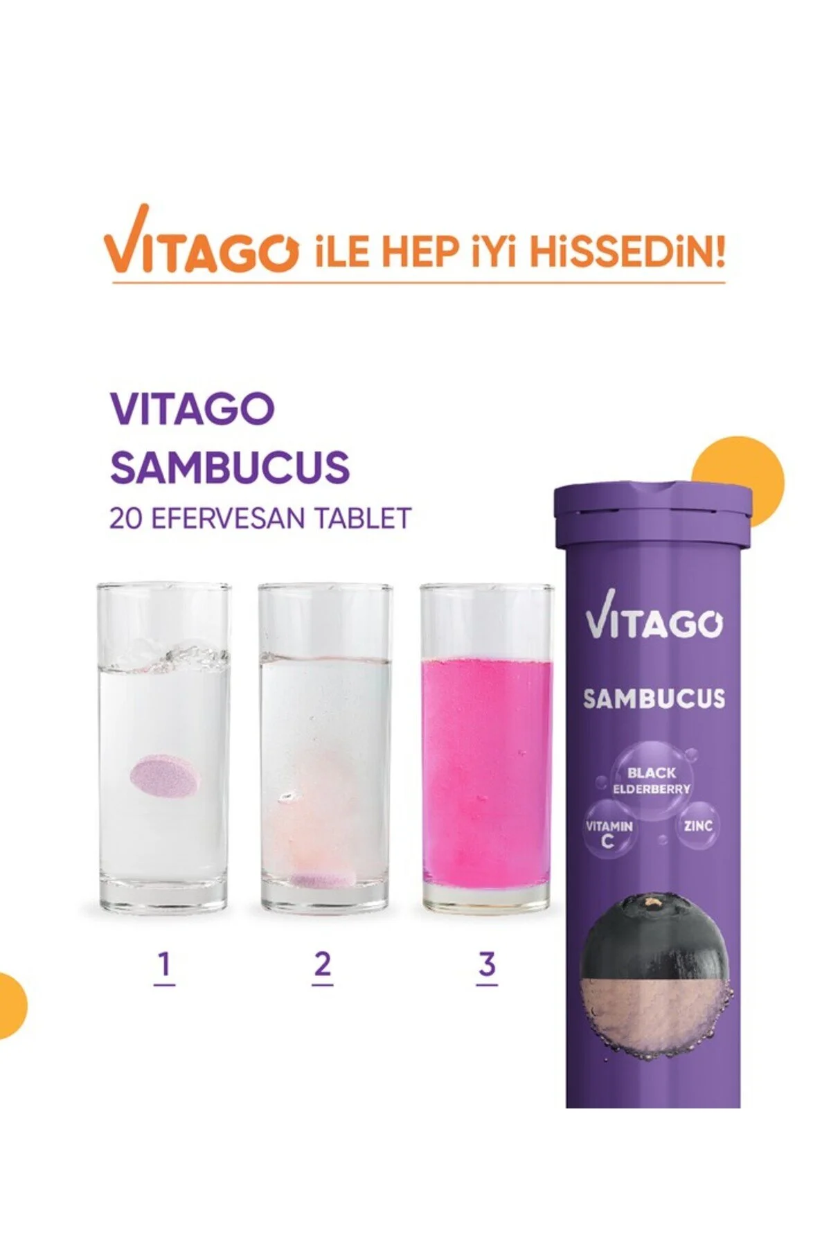 Vitago قرص حجمگیریشده ویتامین C و روی سامبوکوس
