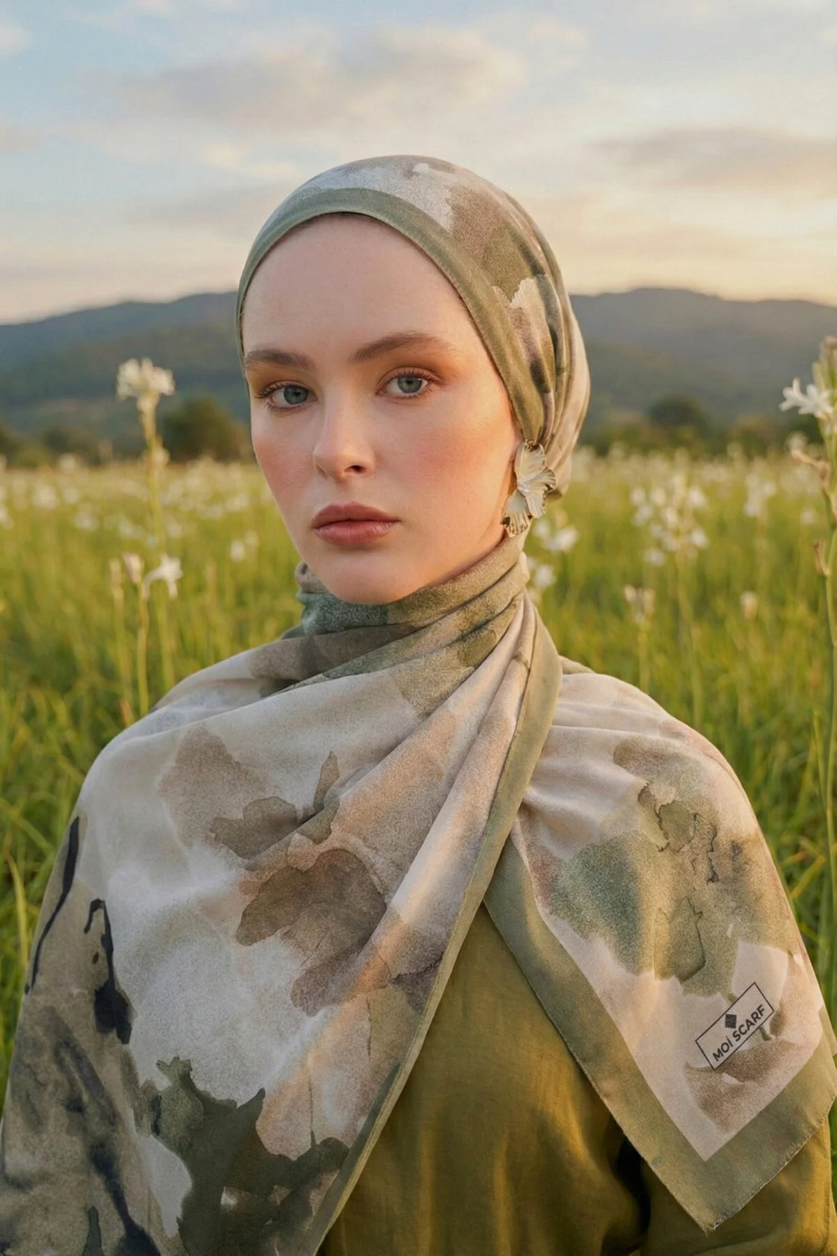 شال ابریشمی فرانسوی BRUME D'AMOUR سبز نرم MOISCARF