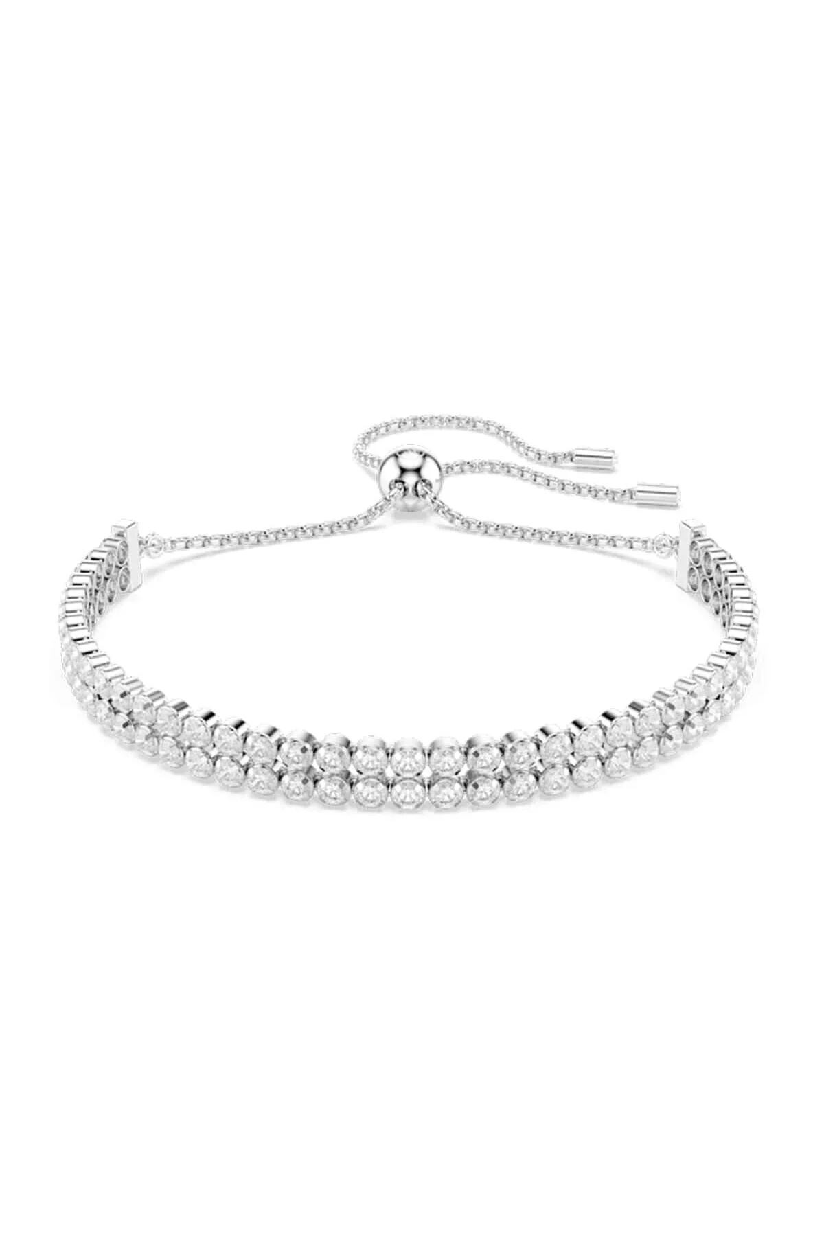 دستبند فشن مردانه و زنانه تنیس ماتریس برش گرد سفید رودیوم سواروسکی اورجینال Swarovski