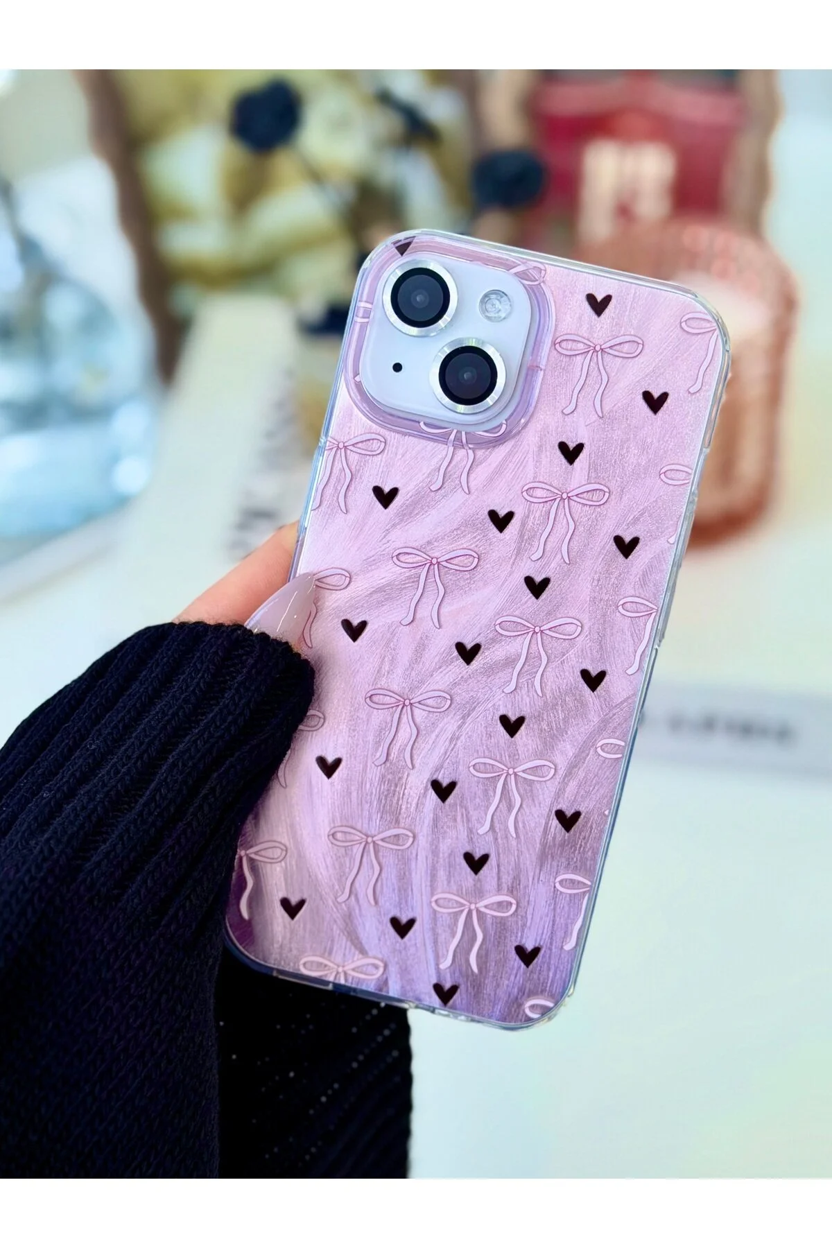 کاور و قاب سیلیکونی طرح براق TRANSITION COLOR SHINE BOW سازگار با IPHONE 15 14 13 Go Aksesuar