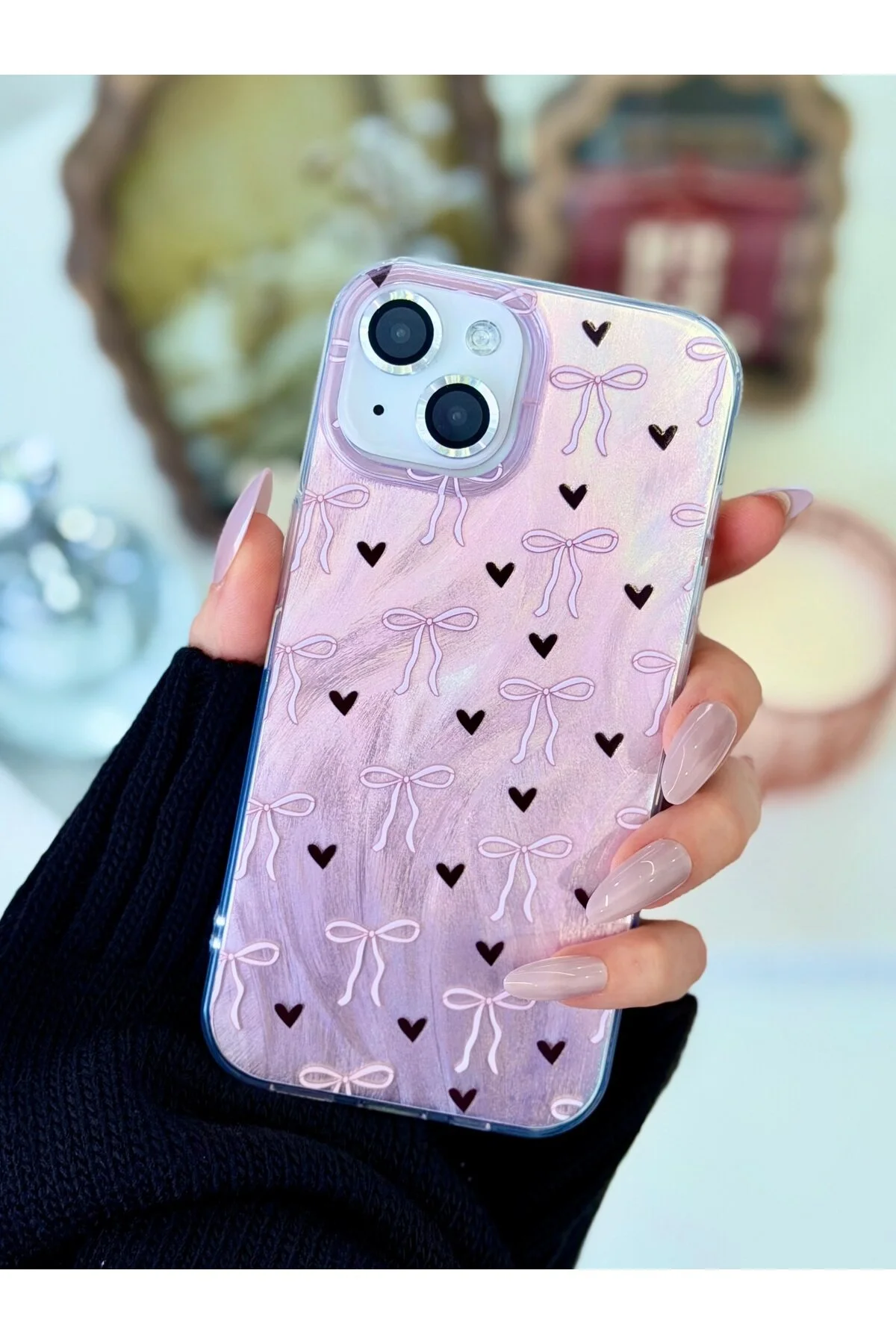 کاور و قاب سیلیکونی طرح براق TRANSITION COLOR SHINE BOW سازگار با IPHONE 15 14 13 Go Aksesuar
