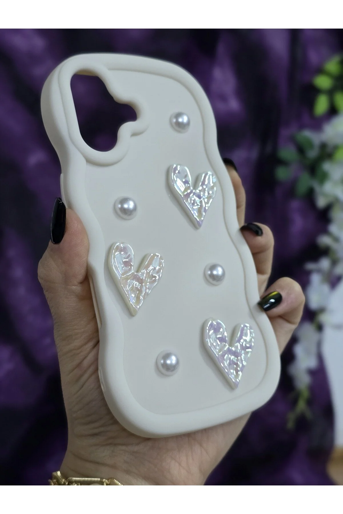 کاور و قاب گوشی نرم شیک با قلب براق جزئیات مروارید سازگار آیفون 17 Magic Ring