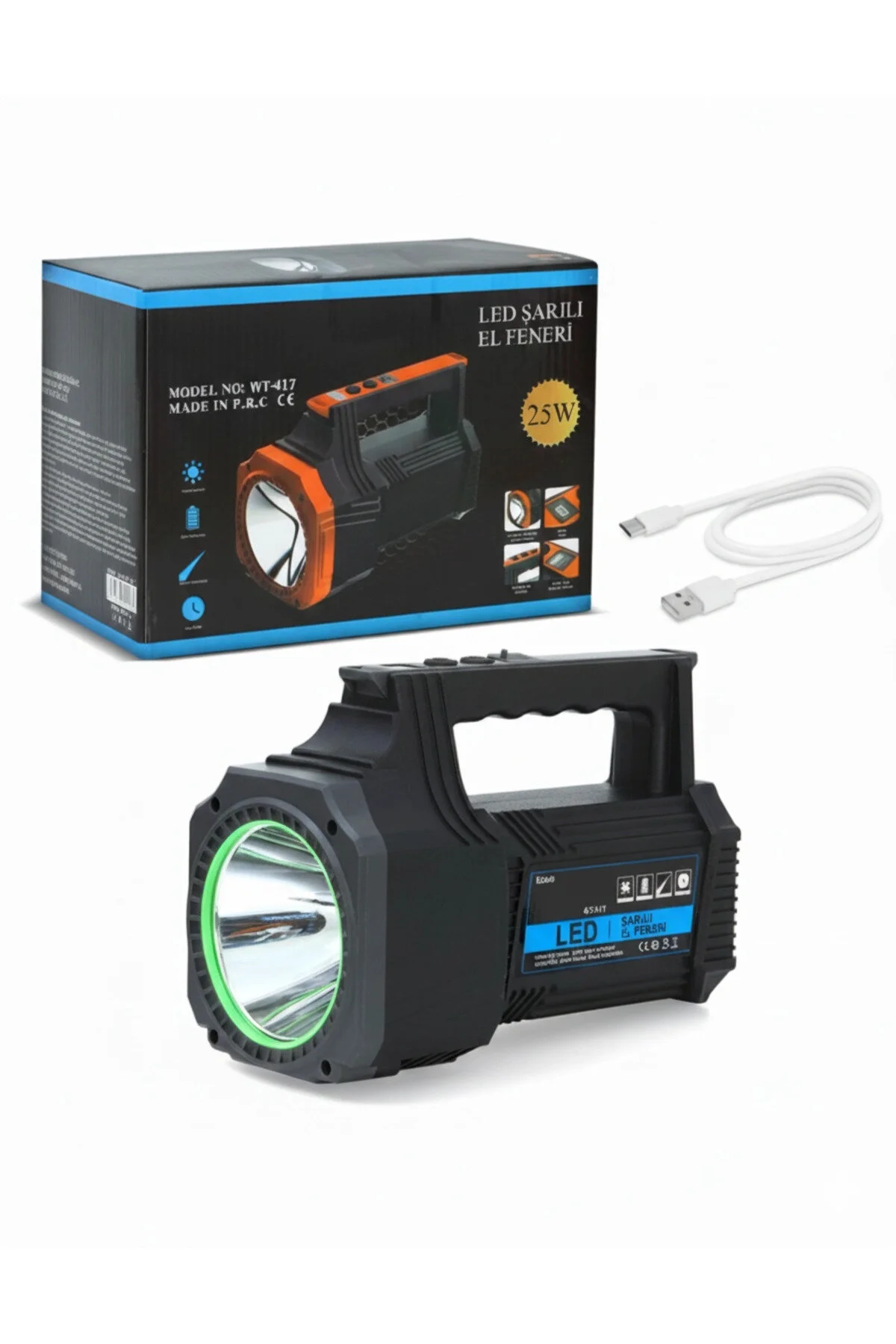 چراغ قوه غول پیکر قابل شارژ 25 واتی دستی LED فوق العاده روشن ایده آل برای کمپینگ شکار و امنیت NARUE