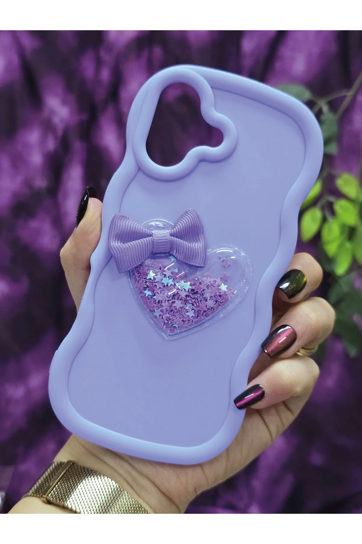 کاور و قاب گوشی LILAC با قلب روبان ستاره گلیتر سازگار آیفون 17 Magic Ring
