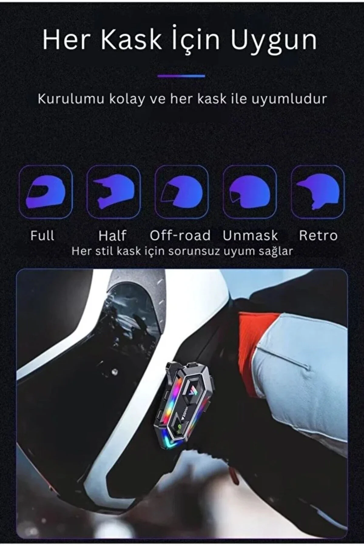 اینترکام هدست کلاه ایمنی موتورسیکلت Y20 ILLUMINATED BT 5.3 ضد آب KAZEMTECH