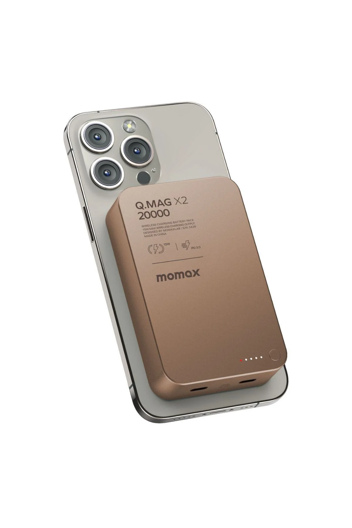 پاوربانک Q.MAG X2 35W باتری بی سیم تیتانیوم صحرا شارژ مک بوک Momax