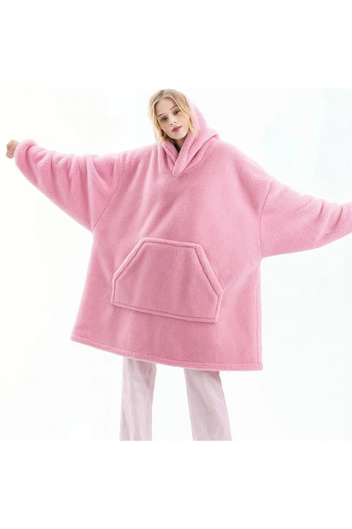 پتوی پوشیدنی صورتی مردانه و زنانه تلویزیون Wellsoft Hooded یونیسکس بیش از اندازه Mulberry