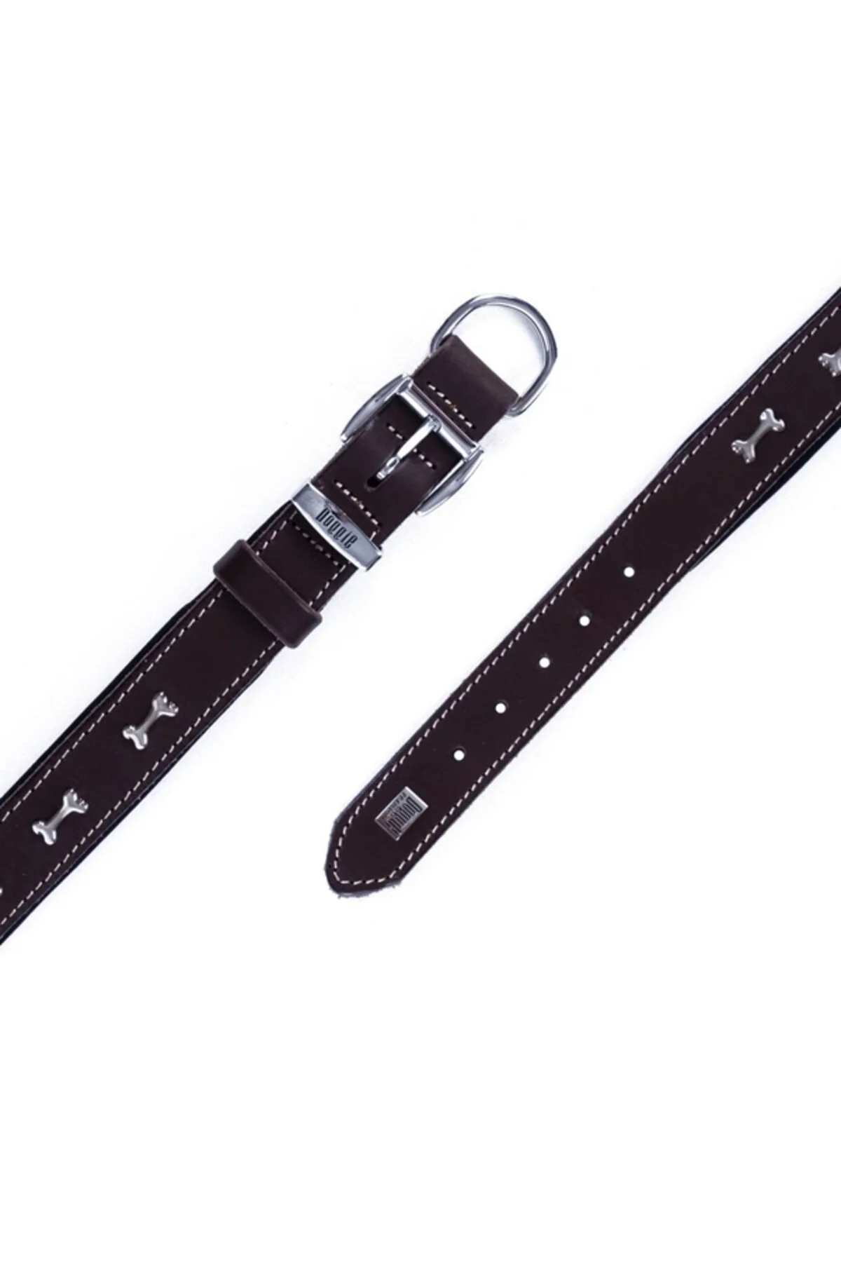 Doggie یقه سگ تزئین شده با استخوان چرم راحتی قهوه ای متوسط ​​3.5x47-55 سانتی متر SBT3562MBROWN