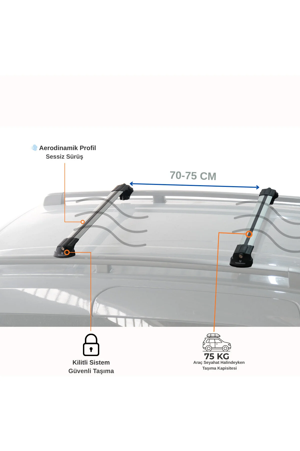 جعبه بار سقفی سیستم قفل TRS 1 سازگار با فولکس واگن CADDY 2025 میله پشت سقف خاکستری 2 قطعه TAURUSPOWER
