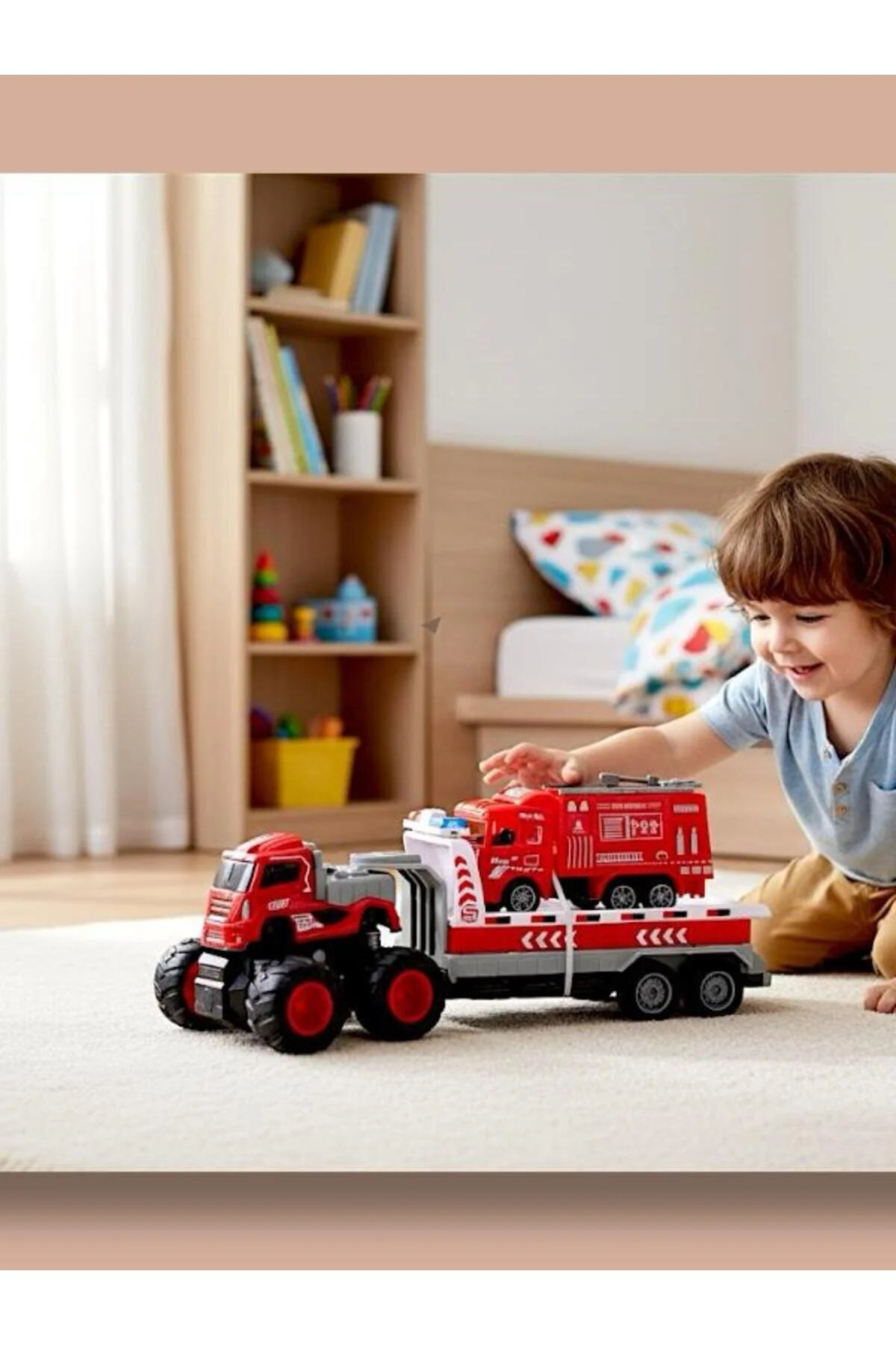 ماشین اسباب بازی کامیون حامل آتش نشانی KLX600 363 VARDEM FRICTION DIE CAST 4X4 SAZE