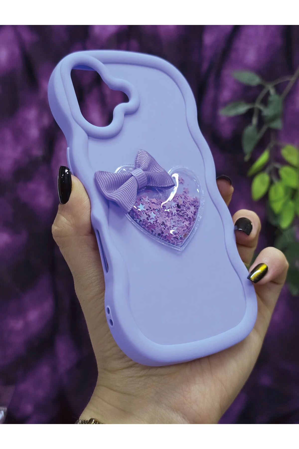 کاور و قاب گوشی LILAC با قلب روبان ستاره گلیتر سازگار آیفون 17 Magic Ring