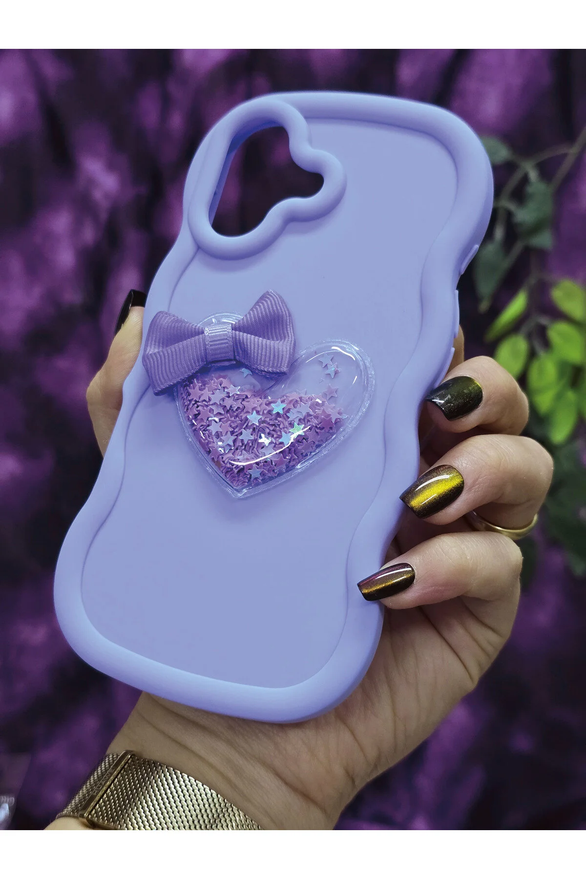 کاور و قاب گوشی LILAC با قلب روبان ستاره گلیتر سازگار آیفون 17 Magic Ring