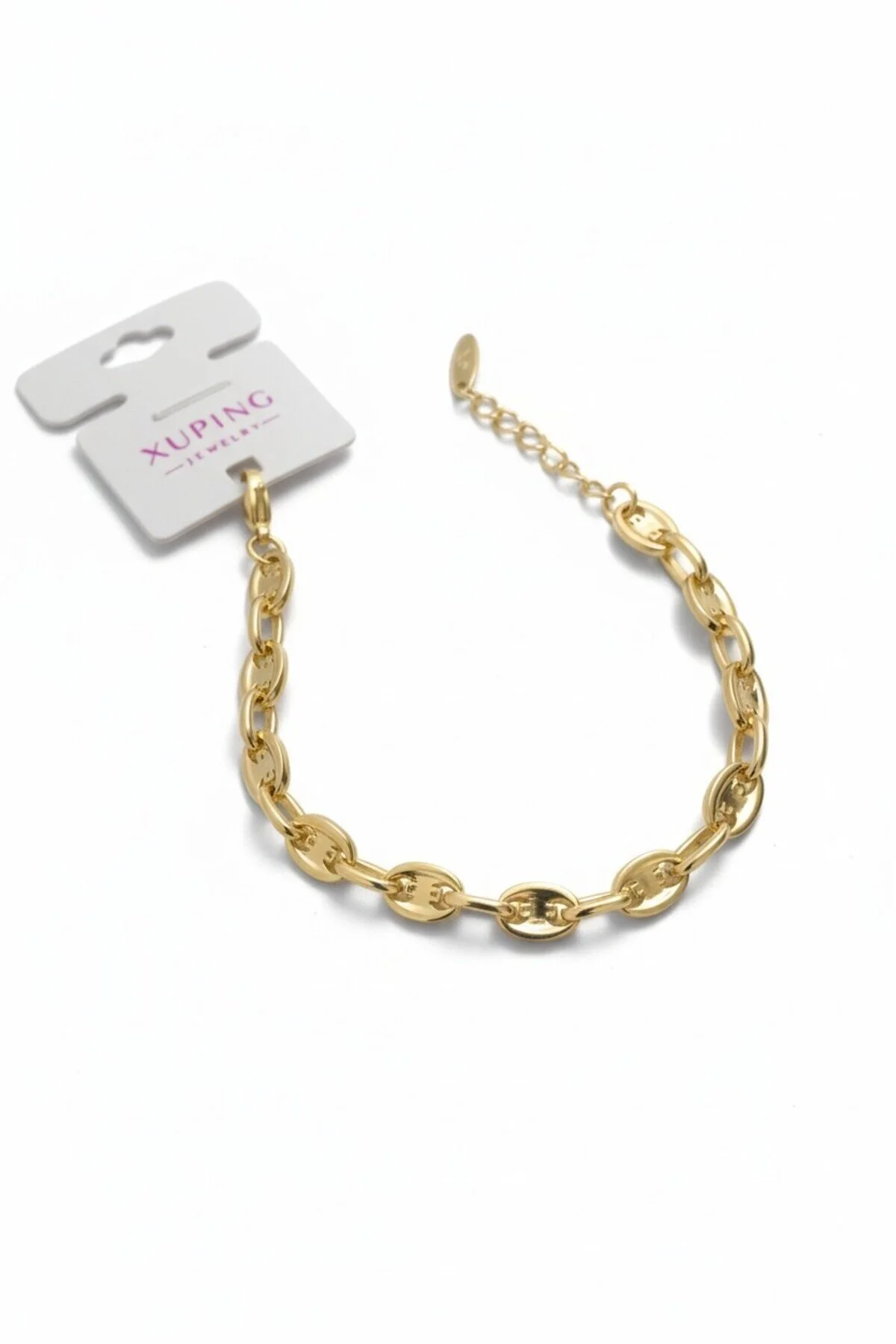 دستبند فولادی VIP با روکش طلا 14 عیار سنگ زیرکون 17 سانتی متر + 3 XUPING JEWELRY