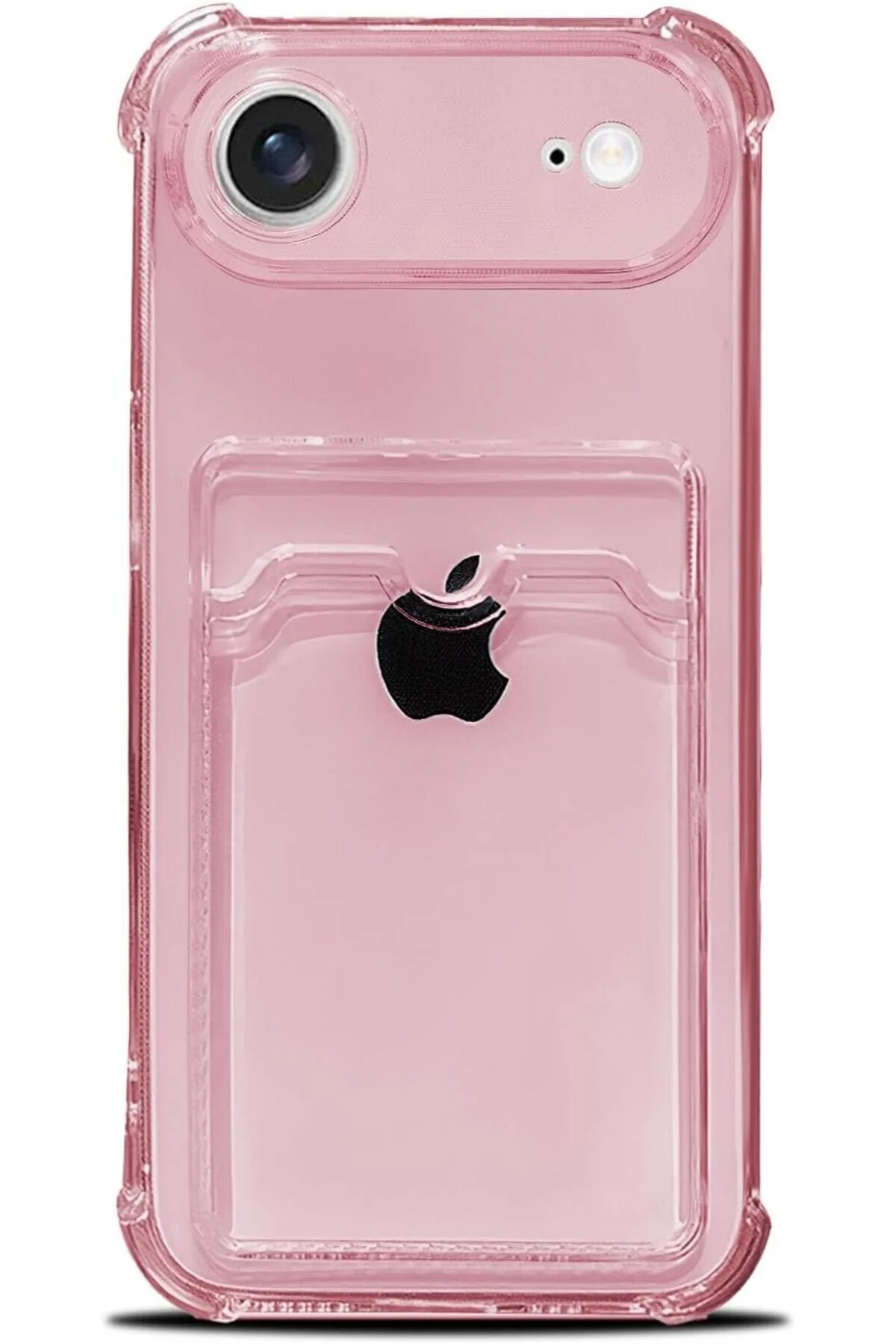 کاور و قاب APPLE IPHONE 17 AIR CASE با نگهدارنده کارت محافظ ضد ضربه سیلیکونی شفاف صورتی TEKNOMODA