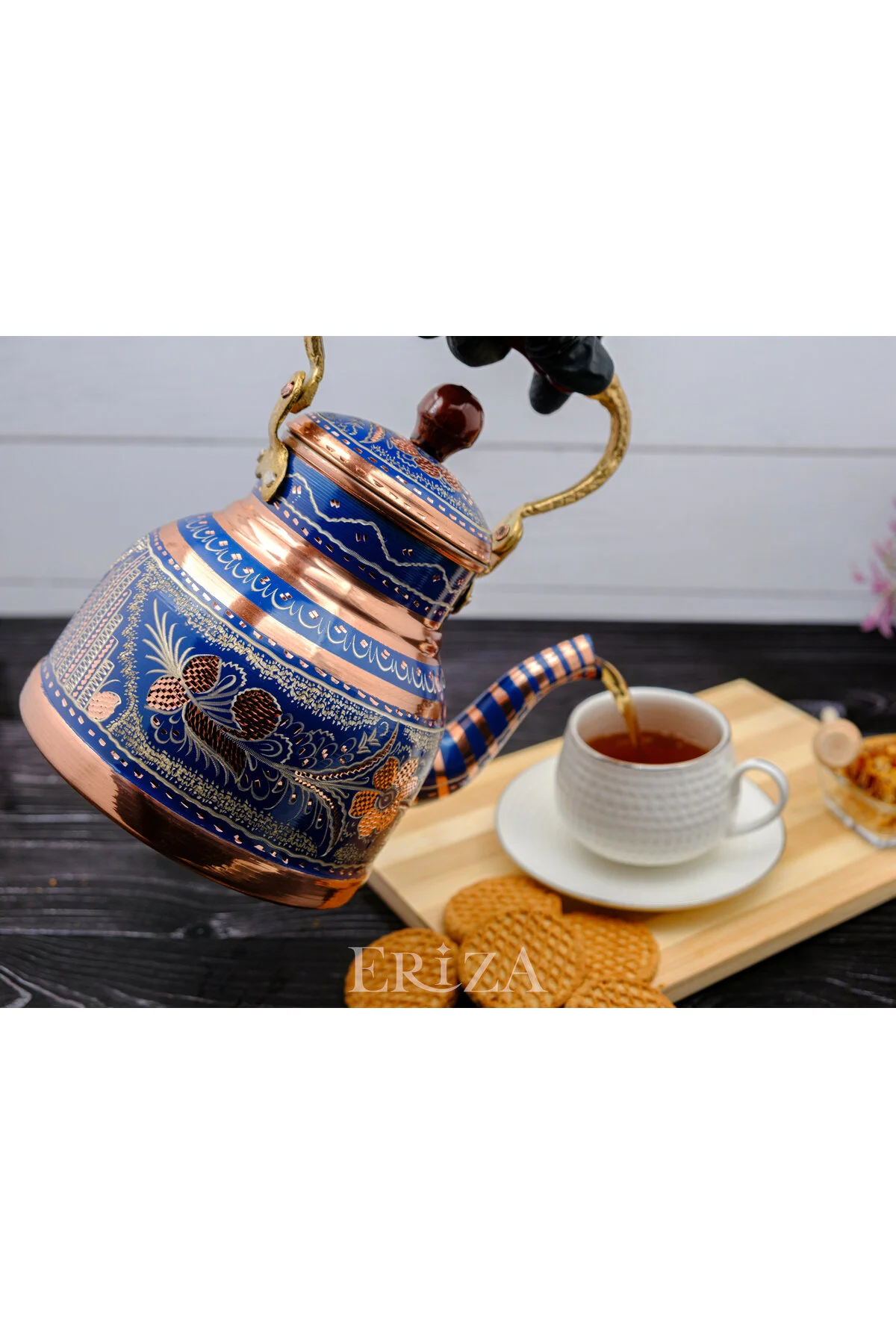 کتری قوری (چای‌ساز سنتی) آبی و مس دلتنگی تک قلع با 25 لیتر دست I Hall  ERİZA