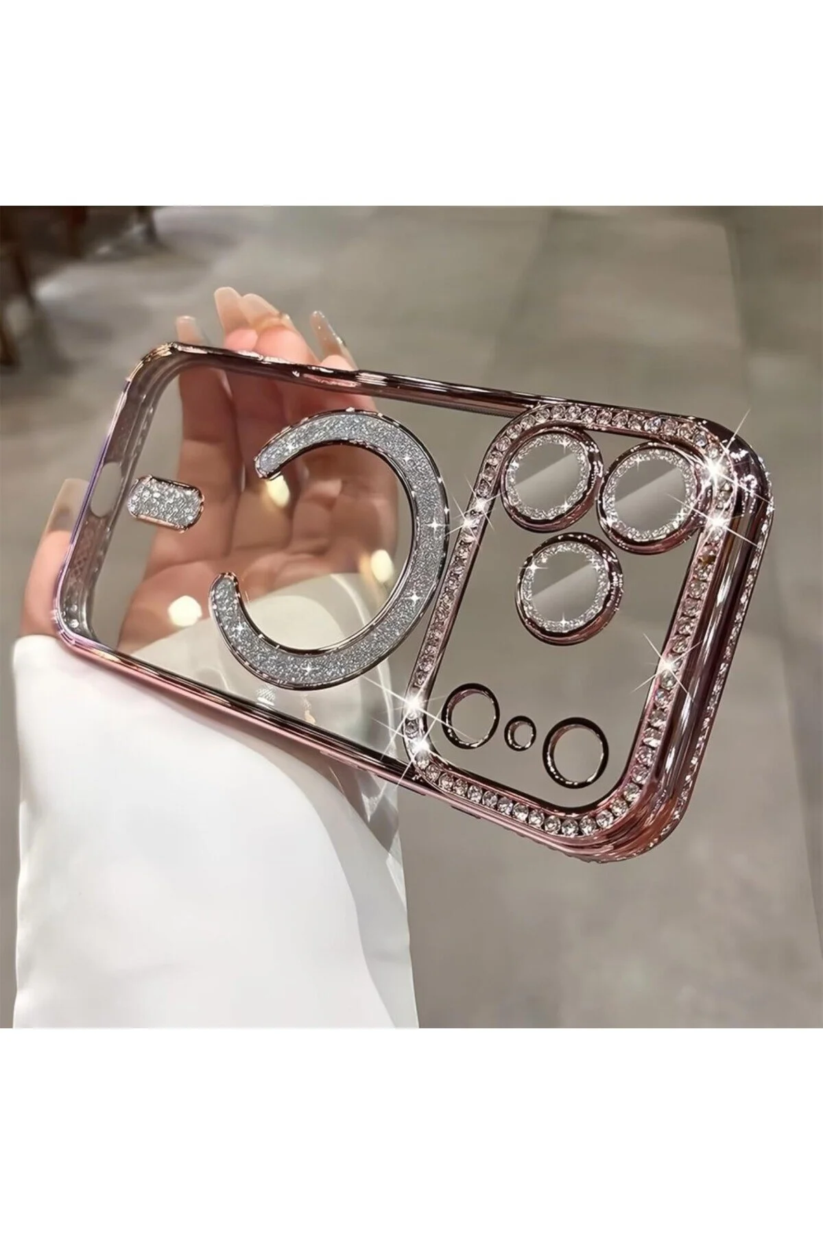 کاور و قاب محافظ آیفون 17 پرو اپل M SAFE شارژ سازگار با دوربین نقره‌ای EDGE STONE COVER JOKE UnDePlus