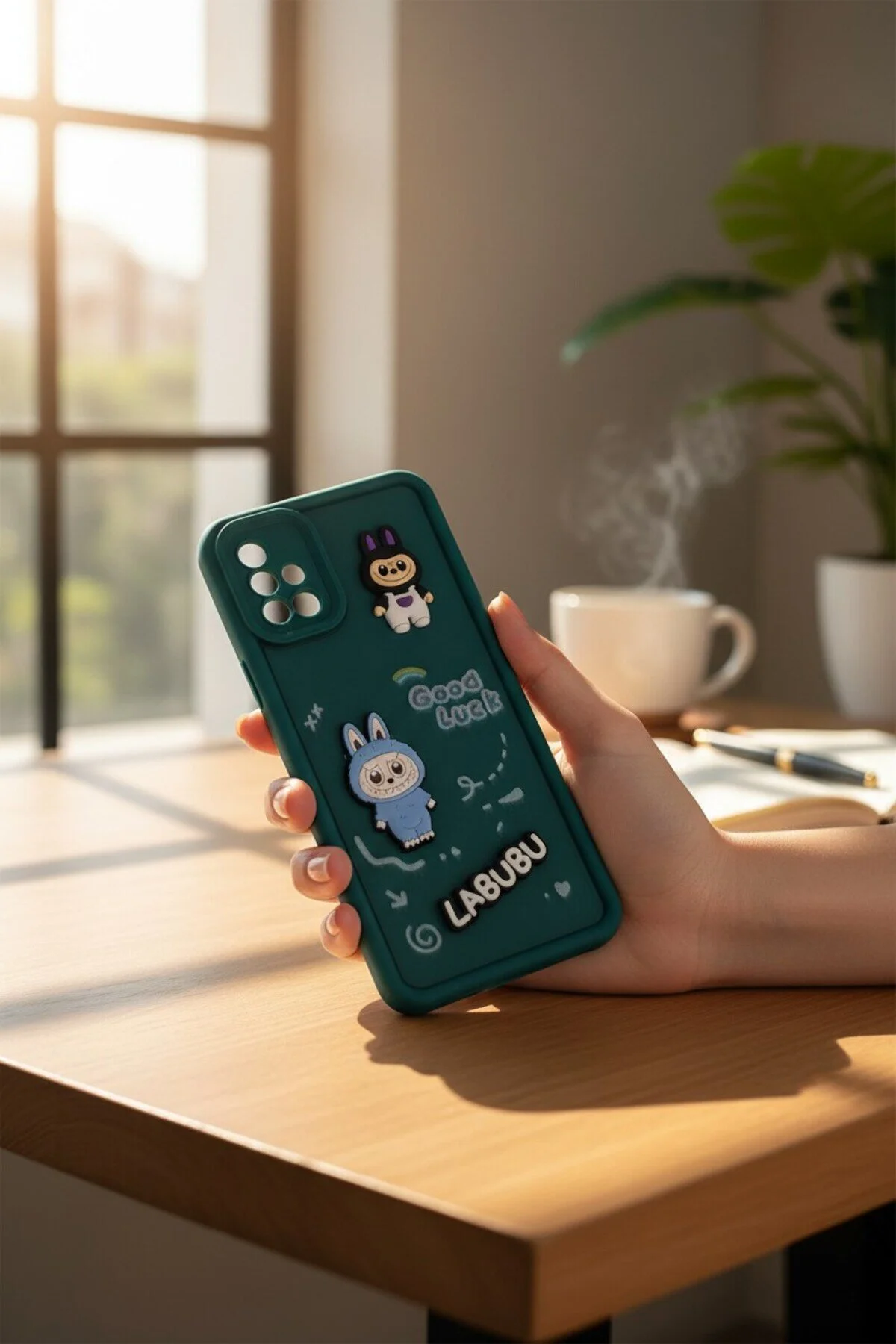 کاور و قاب روکش سیلیکونی شکلاتی BTU روی سطح برجسته SAMSUNG GALAXY A71 LABUBU batuteknoloji
