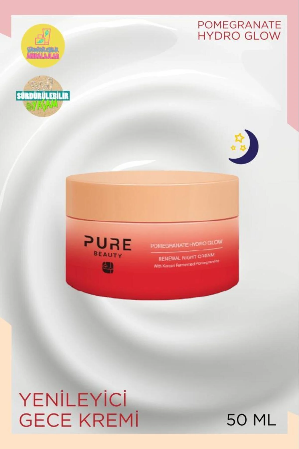 کرم شب احیاکننده Pure Beauty Pomegranate Hydro Glow حجم ۵۰ میلی‌لیتر PURE BEAUTY