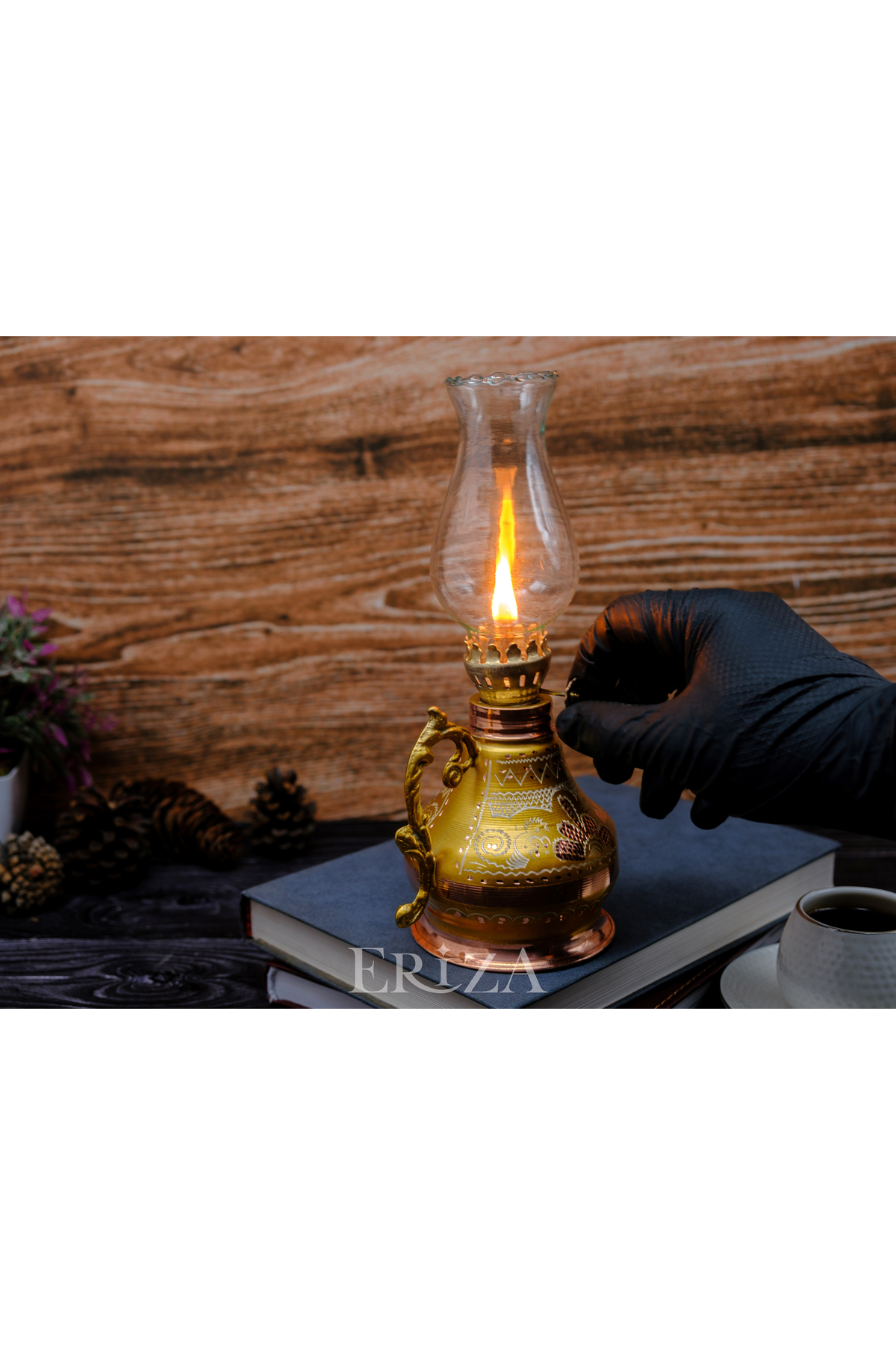 اشیاء دکوراتیو و مجسمه طلایی مسی 350 میل مس تزئینی Kandil لامپ گاز گلدوزی شده  ERİZA