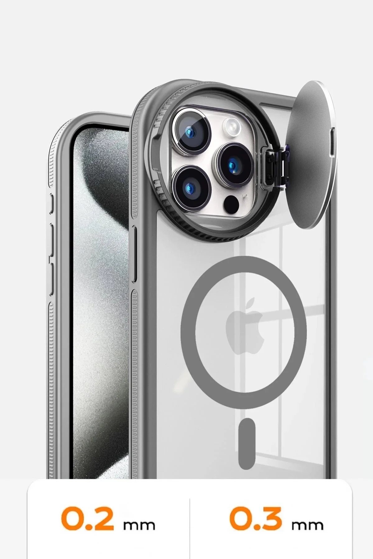 کاور و قاب سیلیکونی لنز MAGSAFE تلسکوپ IPHONE 15 PRO MAX CASE TITAN GREY noip