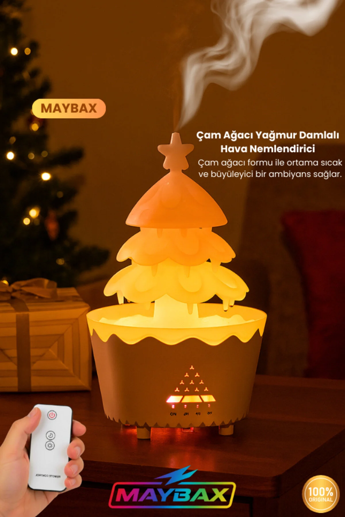 دستگاه بخور آروماتراپی سبک قطره باران درخت کاج 200 میلی لیتر + عملکرد بی صدا تنظیم زمان کنترل از راه دور Maybax