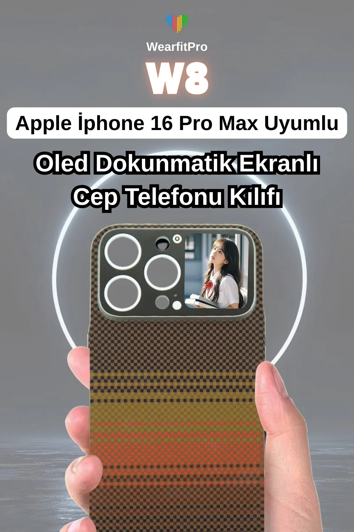 کاور و قاب گوشی مدل W8 OLED مناسب برای Apple iPhone 16 Pro Max با طراحی نازک و جنس کربن مشکی Wearfit Pro