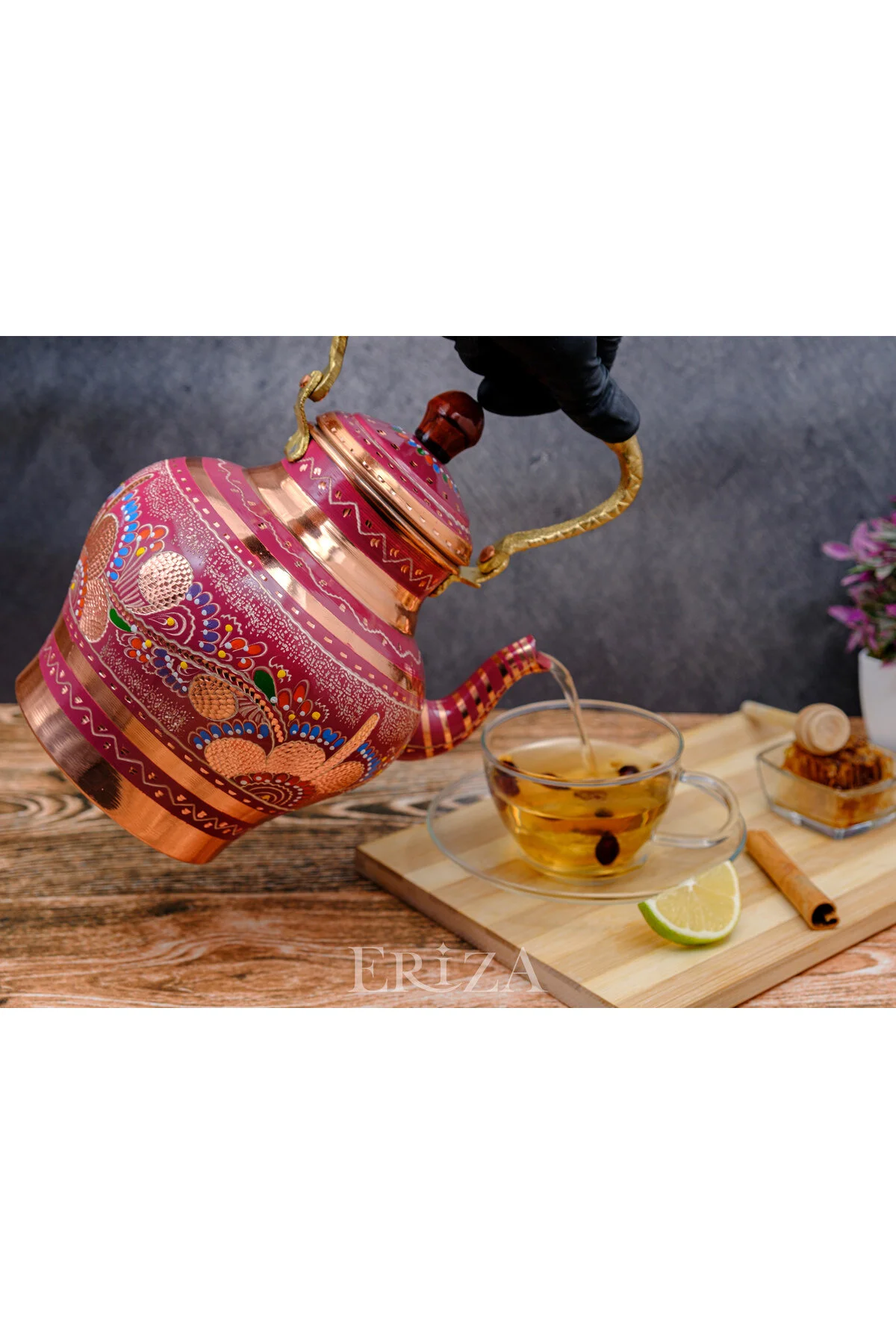 کتری قوری (چای‌ساز سنتی) بنفش و مس تک قلع دلتنگ  ERİZA