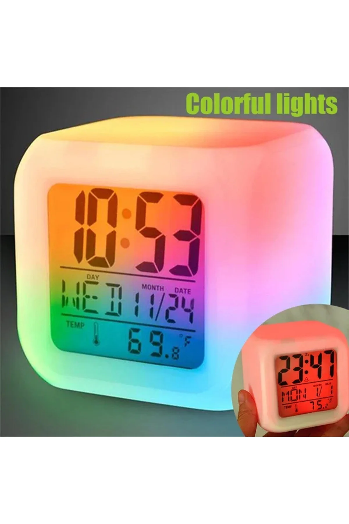 ترموستات اتاق ساعت رومیزی رنگارنگ LED دماسنج زنگ دار تاریخ 5343 posy