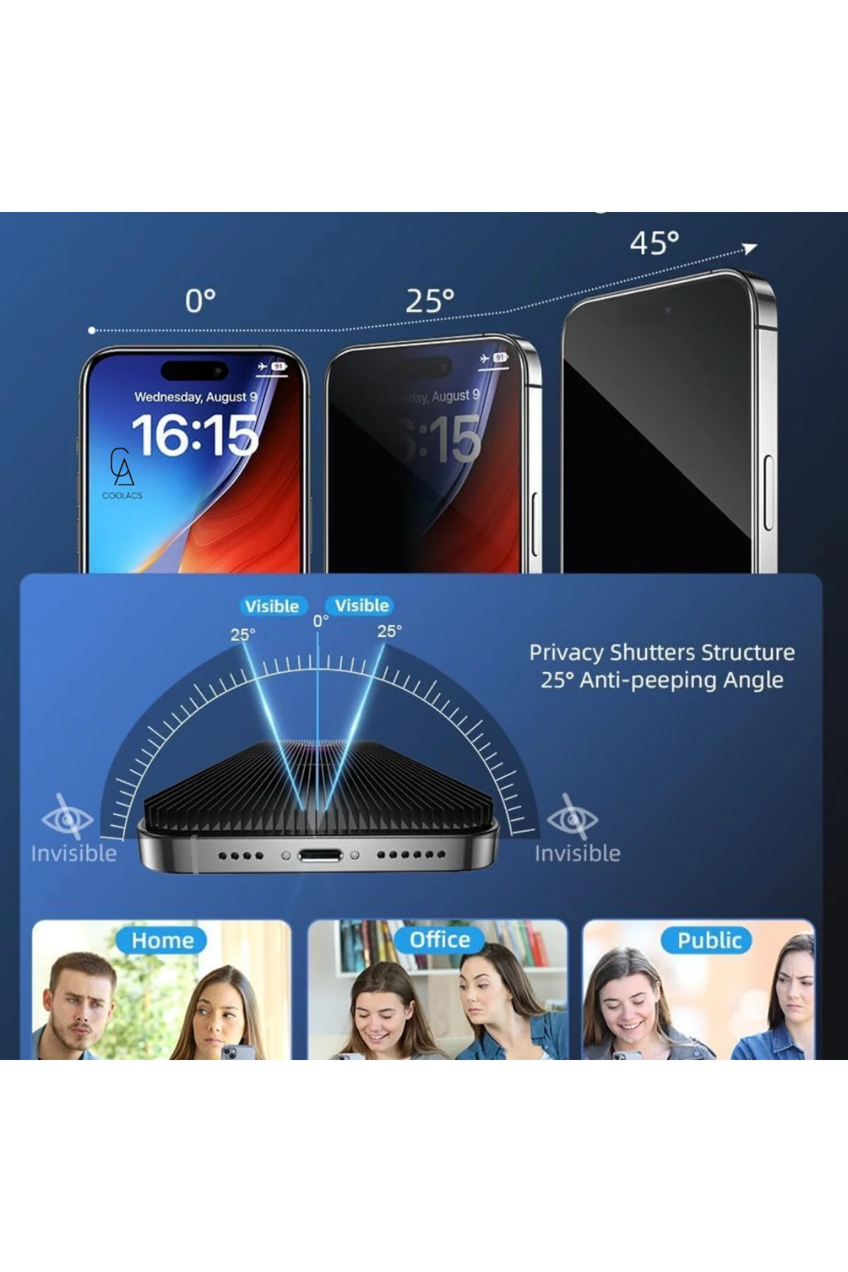 کاور و قاب محافظ صفحه نمایش شیشه ای با پوشش کامل مخملی سازگار آیفون 17 GHOST PRIVACY Coolacs