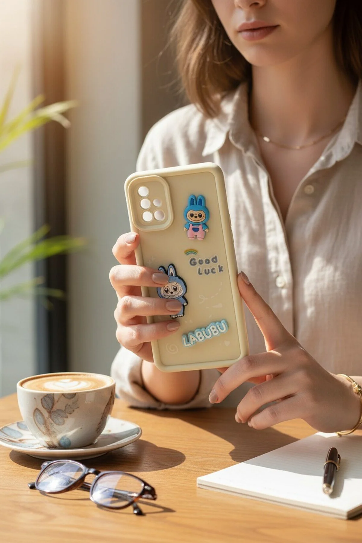 کاور و قاب روکش سیلیکونی شکلاتی BTU روی سطح برجسته SAMSUNG GALAXY A71 LABUBU batuteknoloji