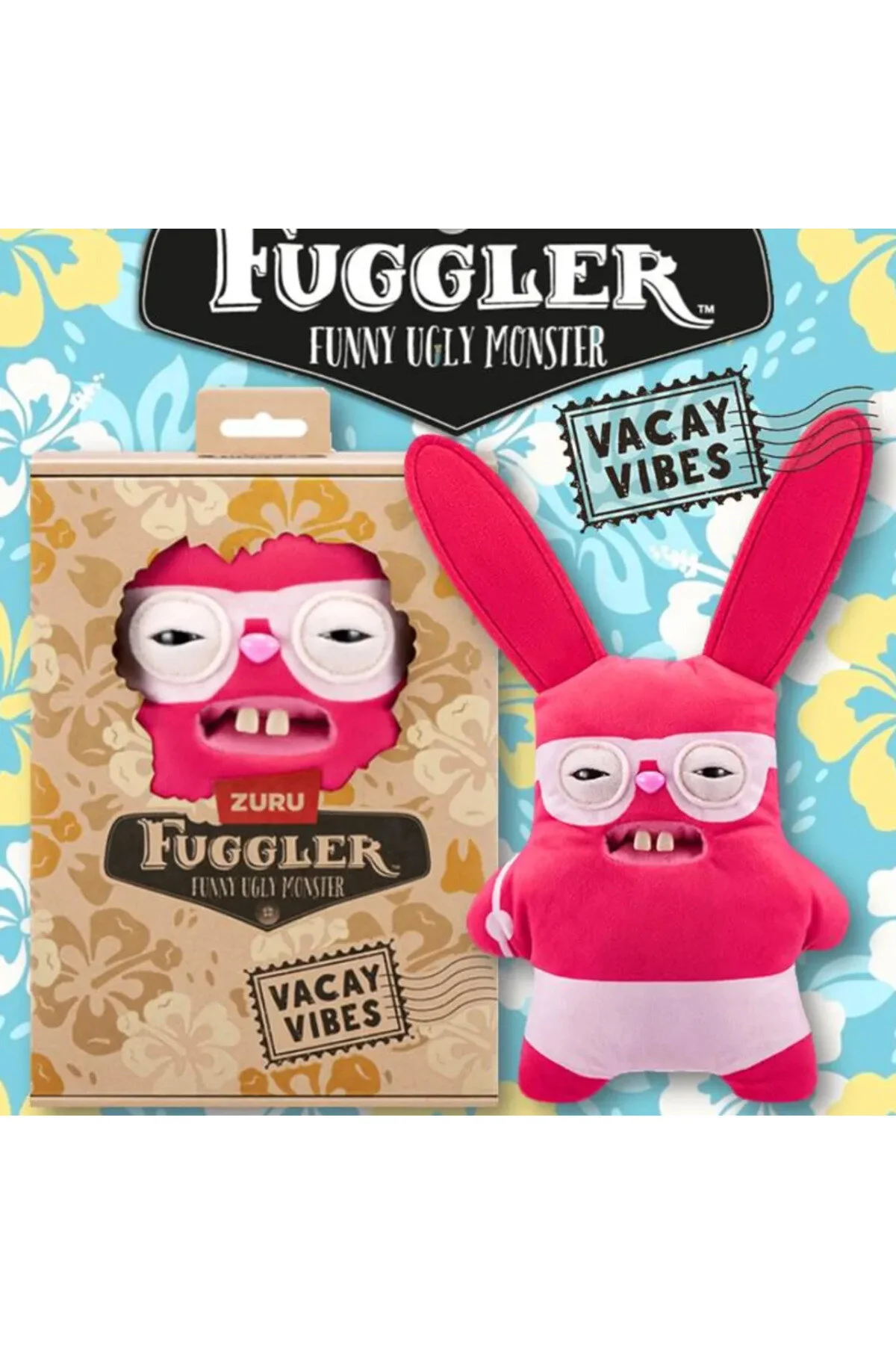 اسباب بازی های پشمی FUGGLER VACAY VIBES HOLIDAY MOOD FUNNY UGLY RABBIT PUSH TOY 22 سانتی متری Zuru
