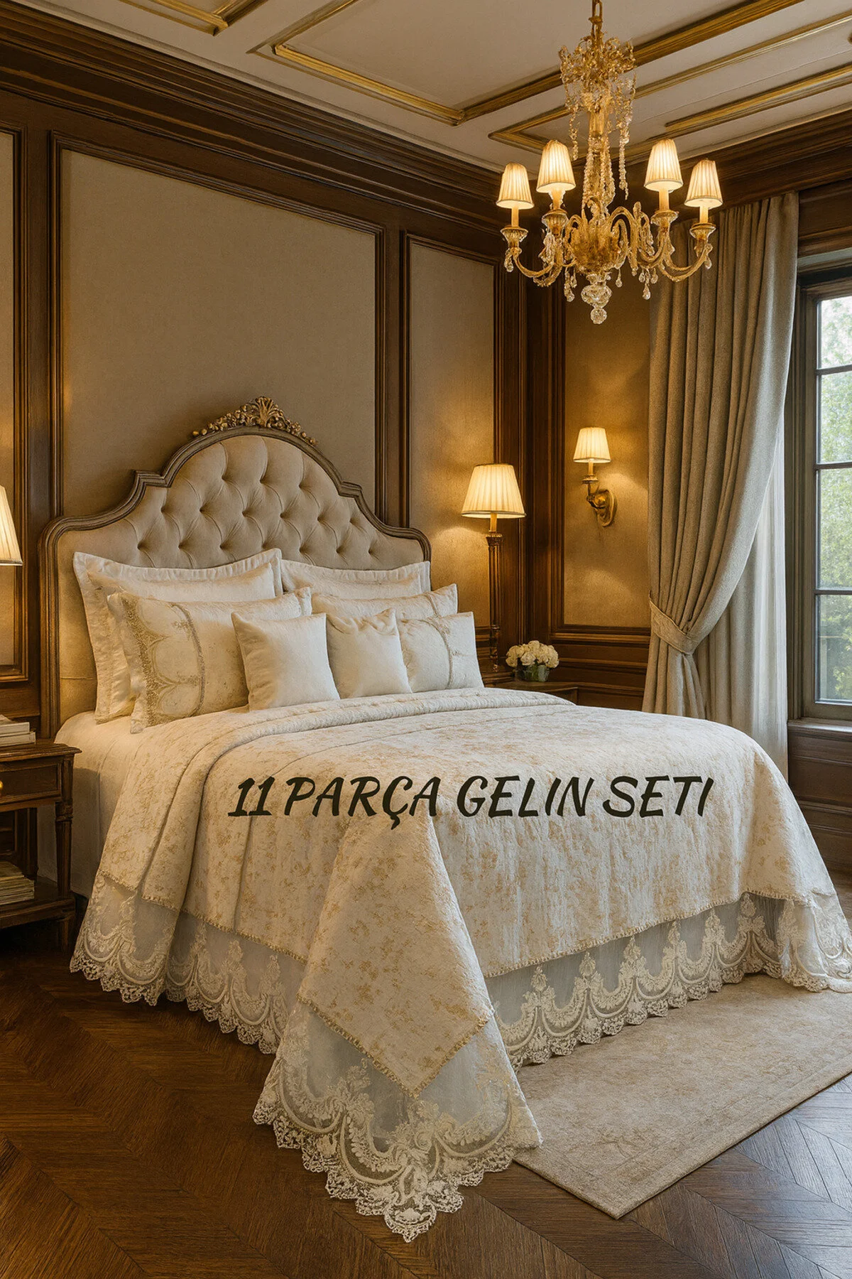 کاور لحاف دو نفره نود سرویس روتختی Sevdam 11 Piece Cream Dowry Bride 100 ٪ پنبه  Çeyiz Bahçesi