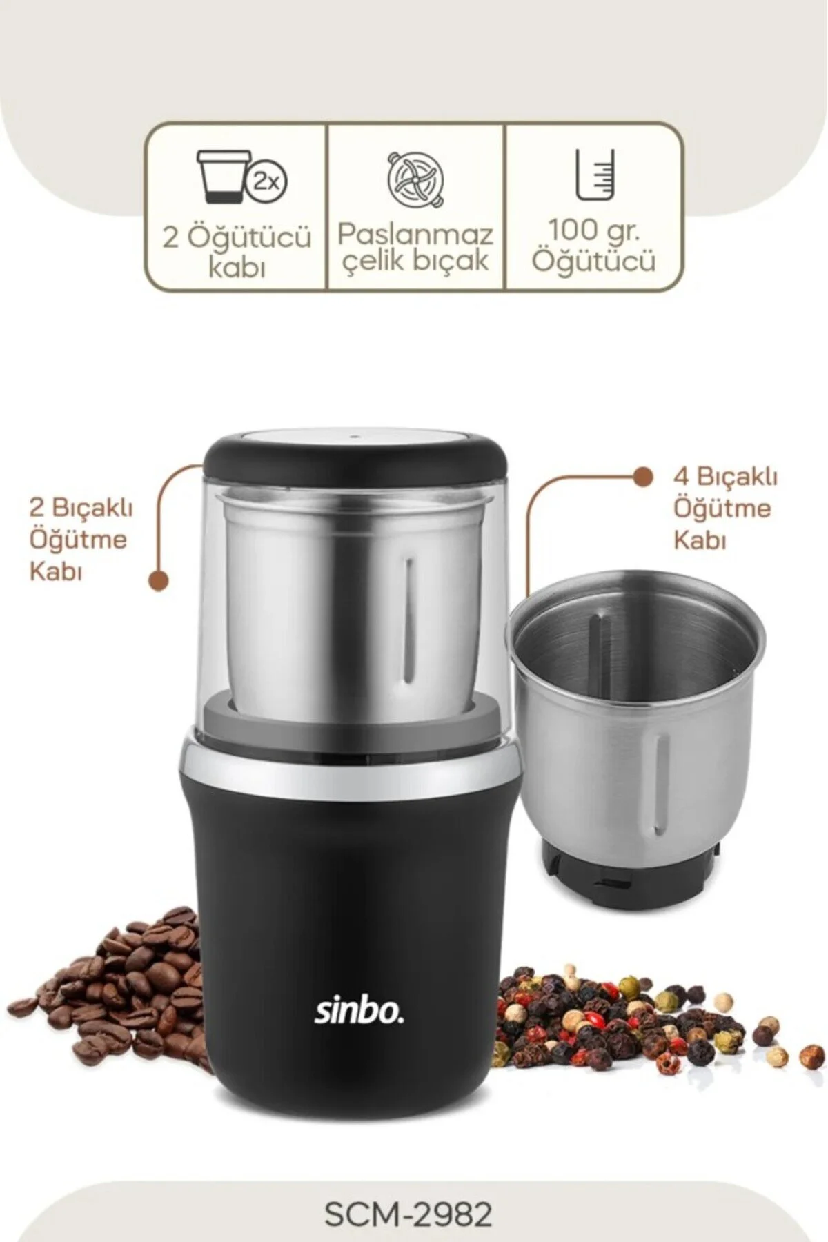 آسیاب قهوه و ادویه کروم سینبو – مدل SCM-2982