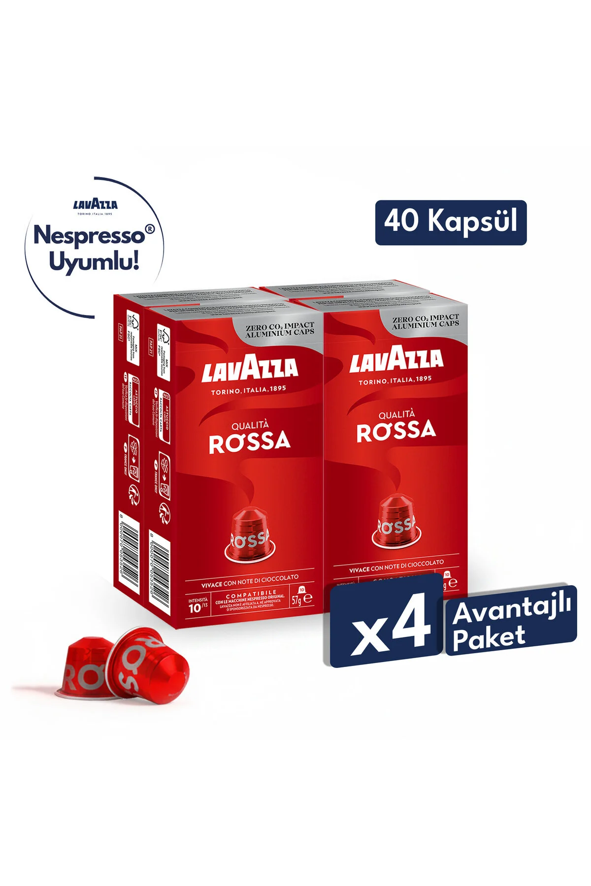 کپسول قهوه QUALITÀ ROSSA 57GR NESPRESSO® آلومینیومی سازگار X4 LavAzza