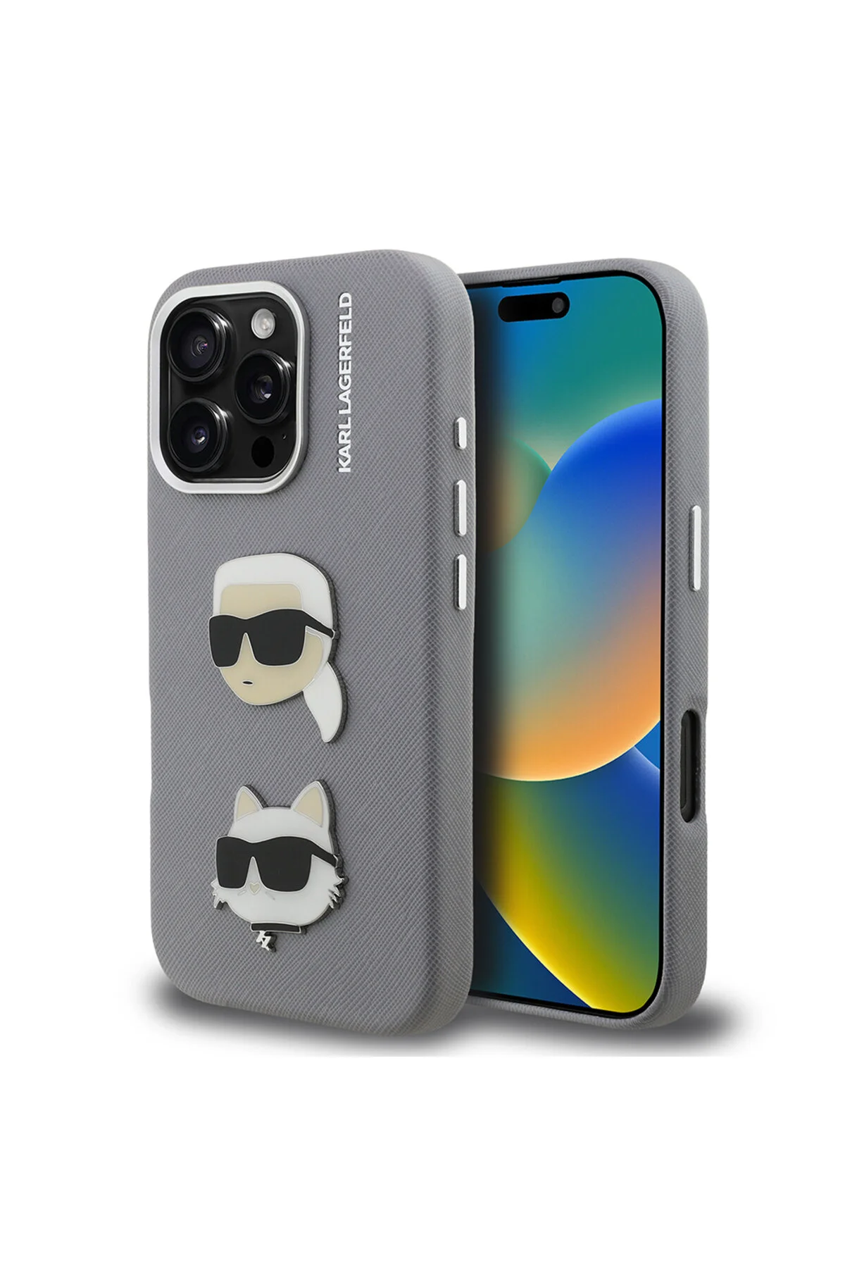 کاور و قاب سازگار با IPHONE 16 PRO MAX KARL LAGERFELD دارای مجوز K&amp;C HEADS PIN COVER GREY Karl Lagerfeld