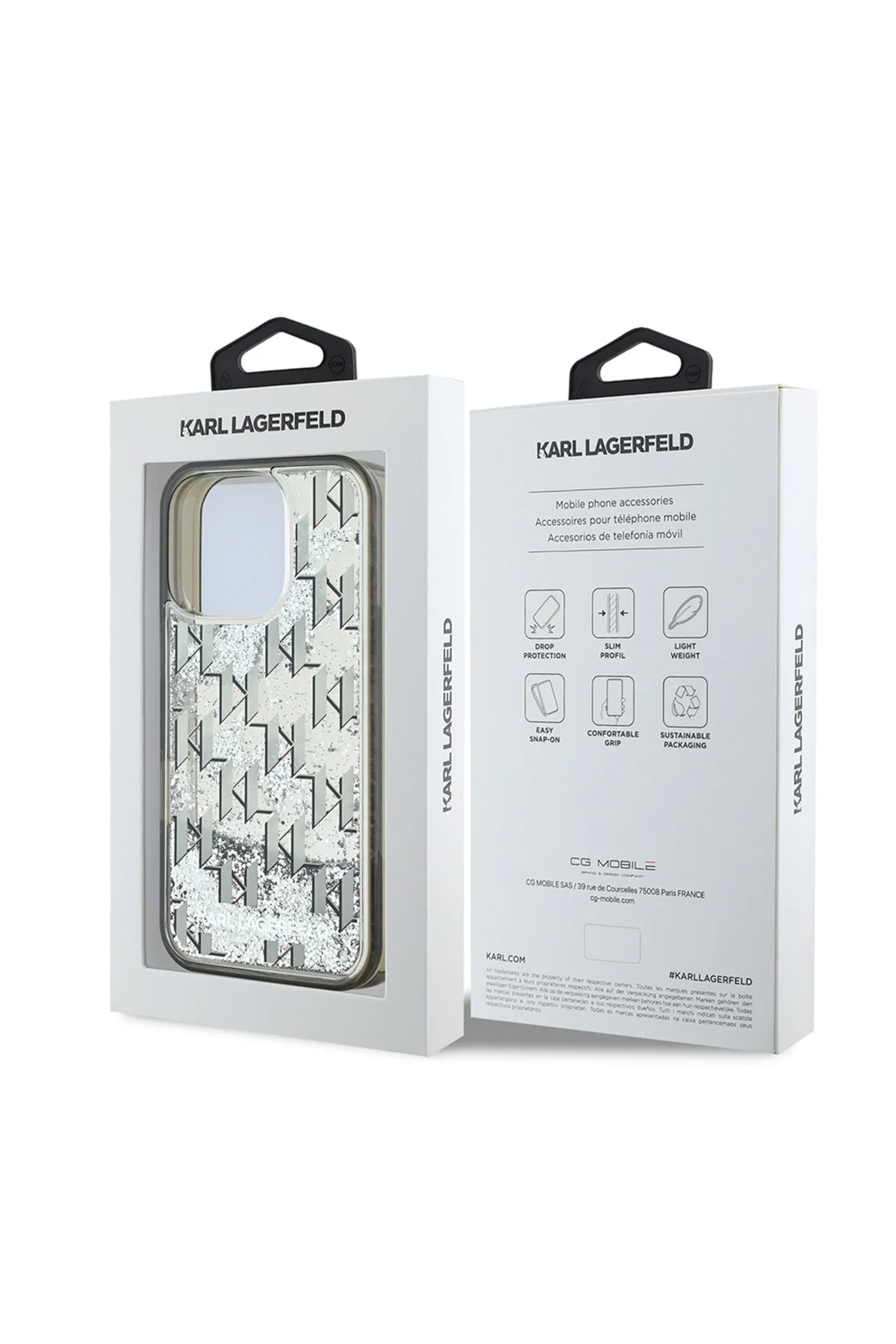 کاور و قاب آیفون 16 پرو KARL LAGERFELD دارای مجوز GLITTER KL WRITTEN MONOGRAM GRADIENT COVER مشکی Karl Lagerfeld