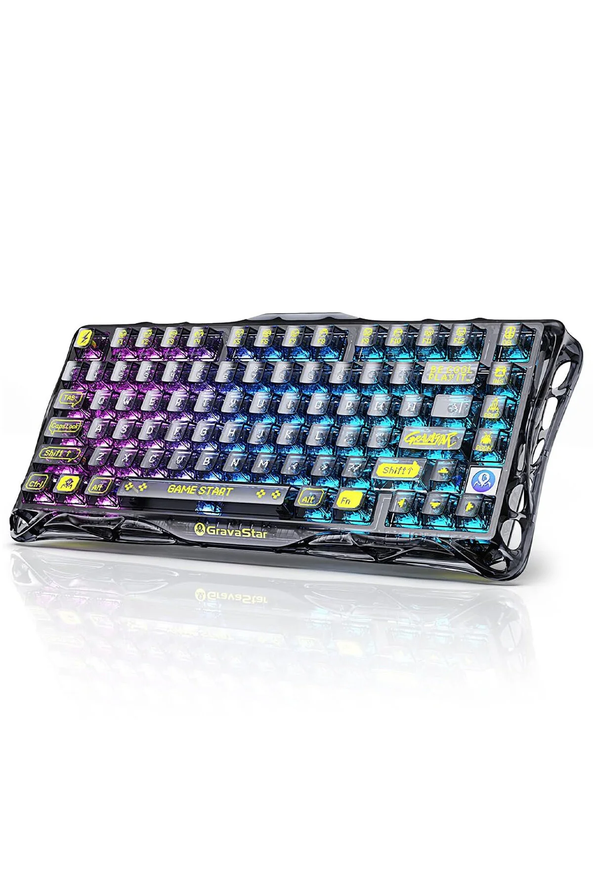 کیبورد مخصوص بازی MERCURY K1 LITE RGB صفحه کلید مکانیکی بی سیم انگلیسی Q سیاه شفاف Gravastar